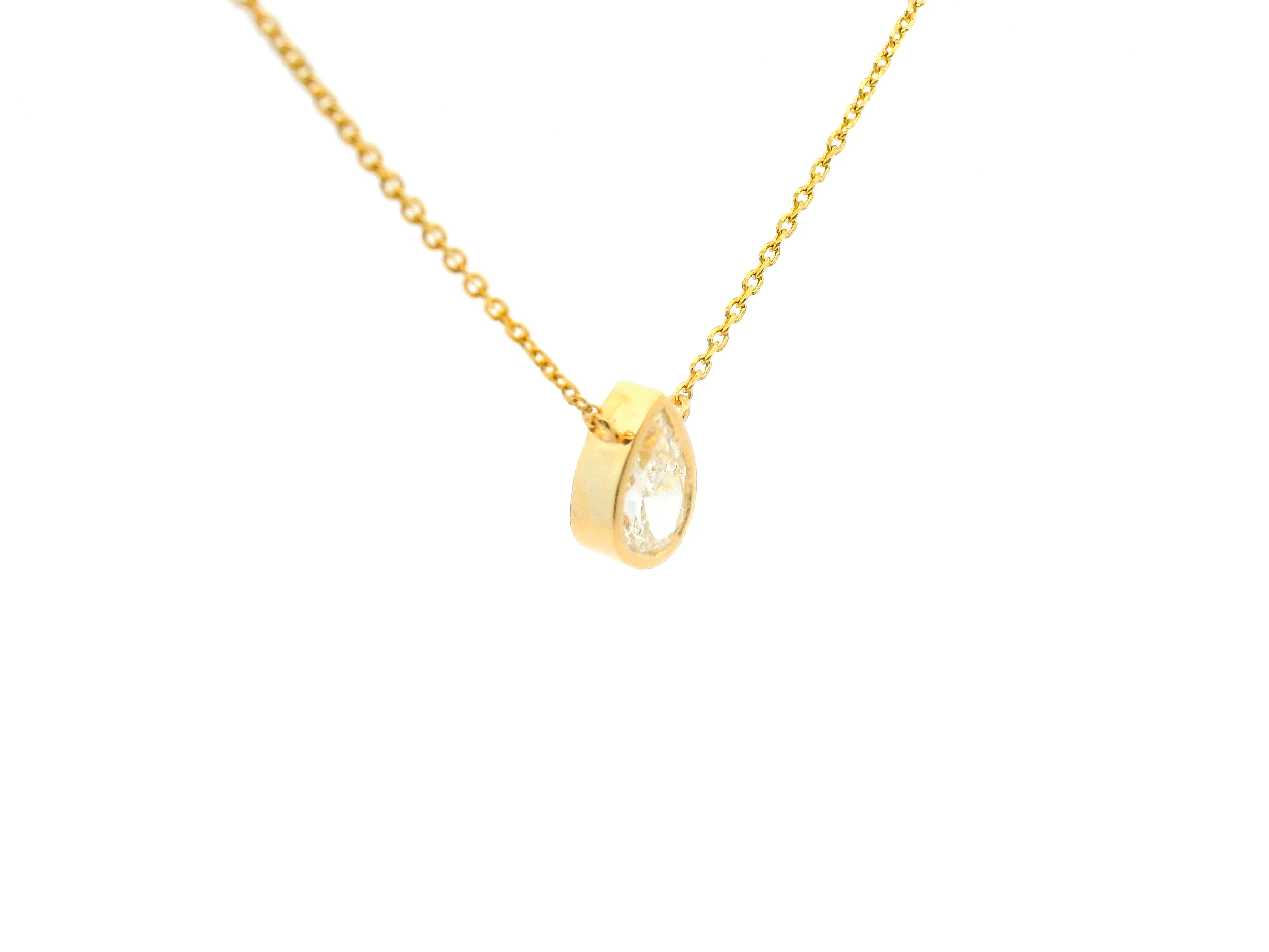 Bezel Set Pear Diamond Necklace
