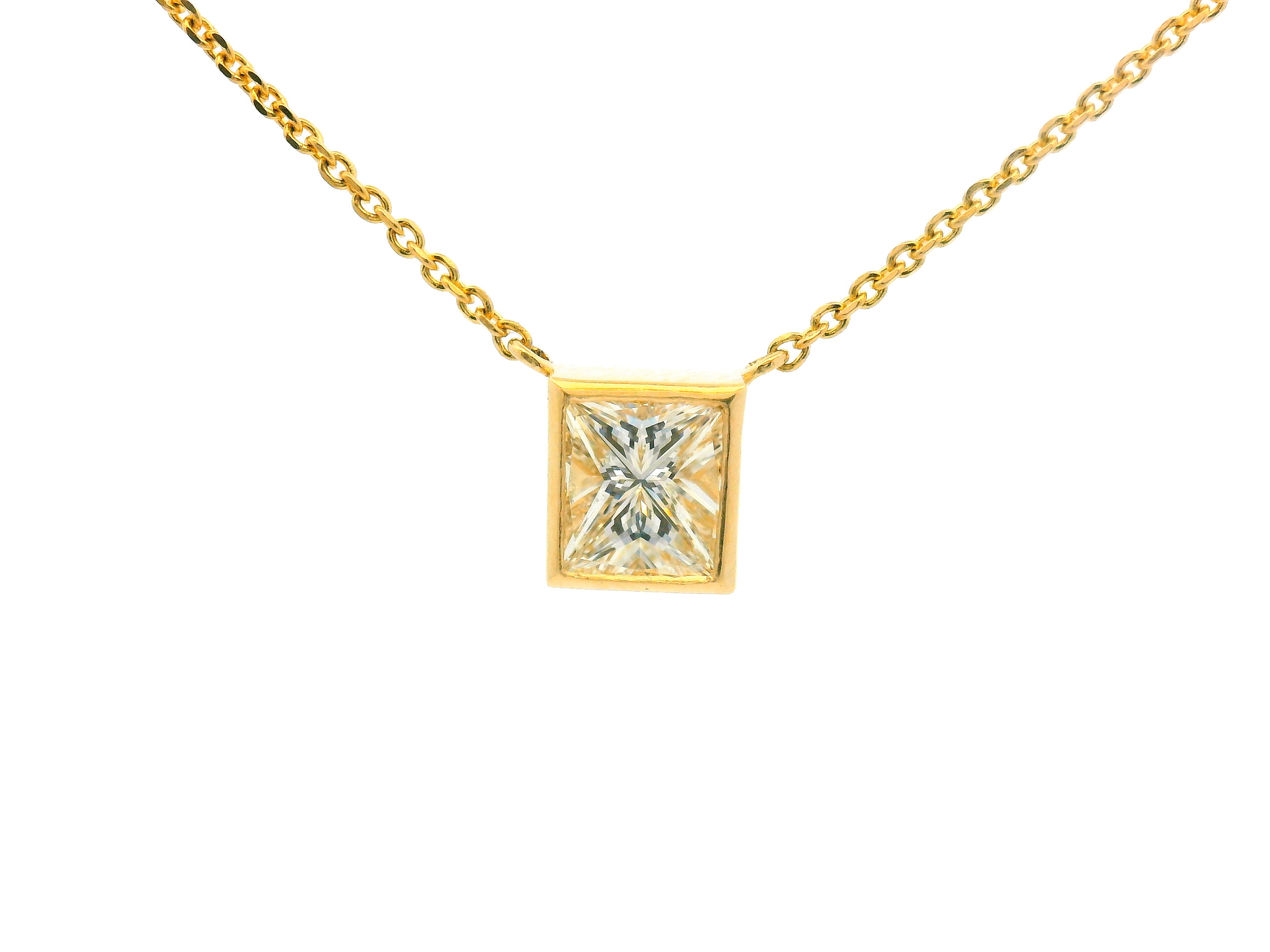 Bezel Set Princess Cut Diamond Necklace