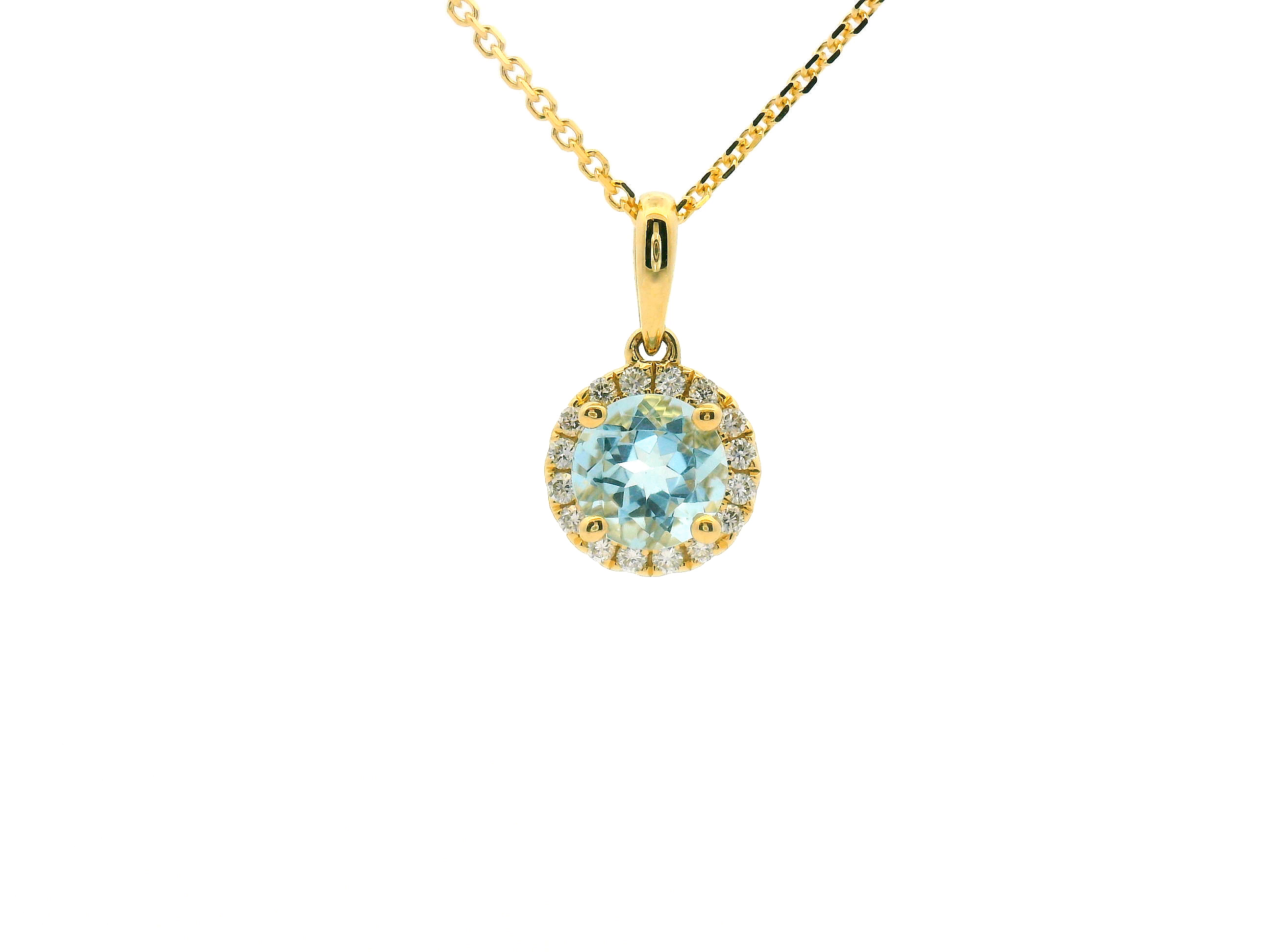Aquamarine and Diamond Halo Pendant Necklace