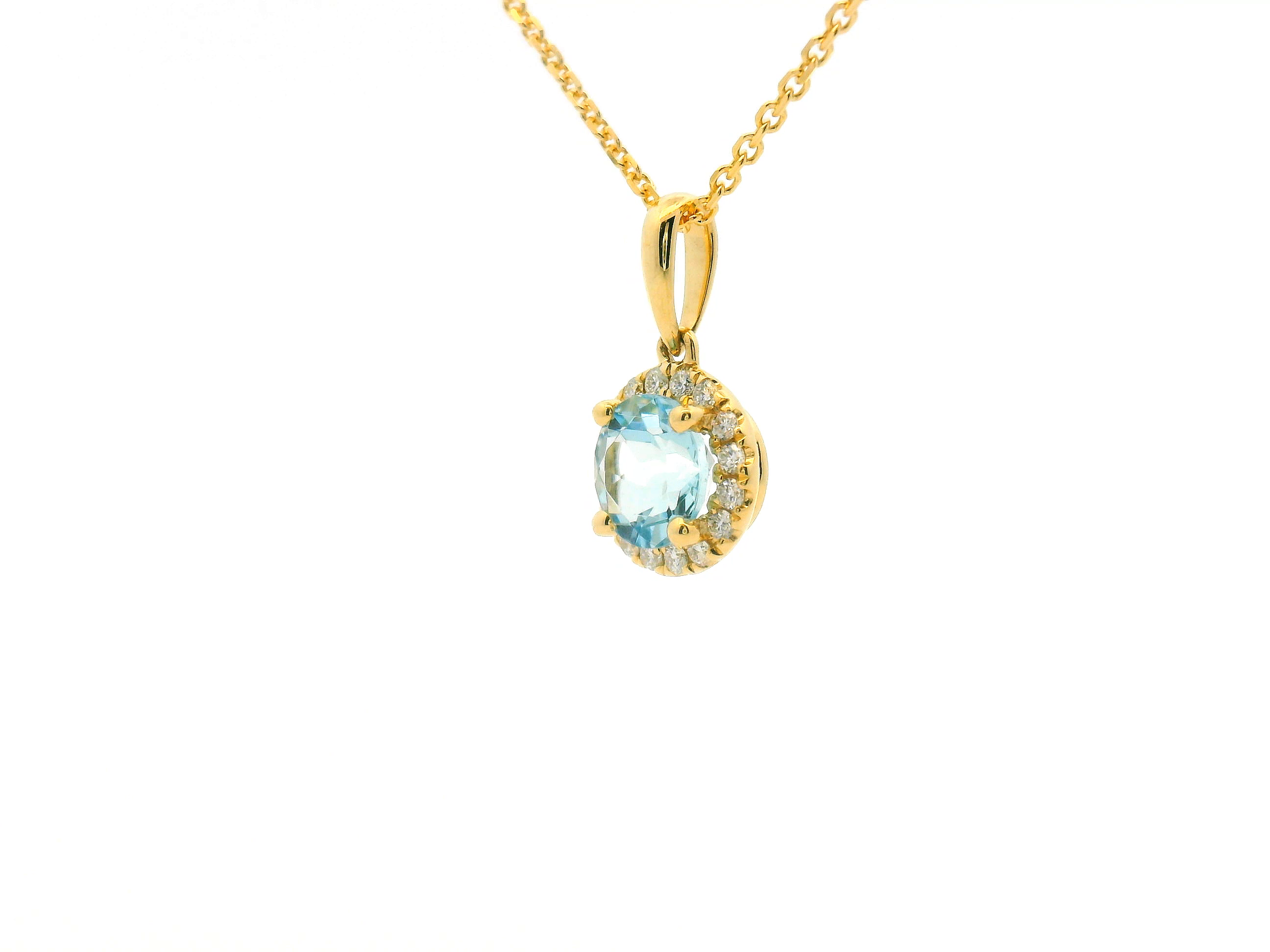 Aquamarine and Diamond Halo Pendant Necklace