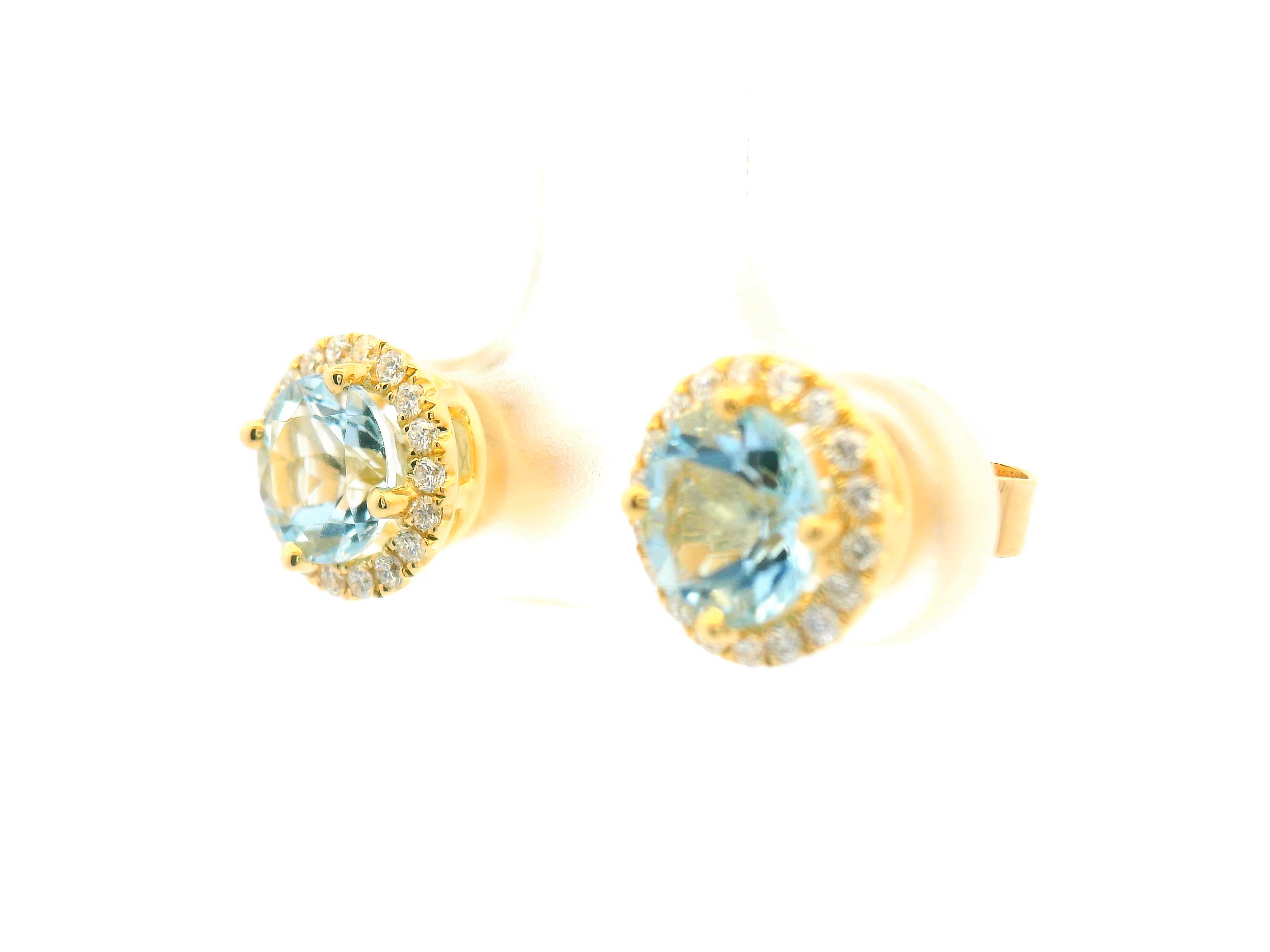 Aquamarine and Diamond Halo Stud Earrings