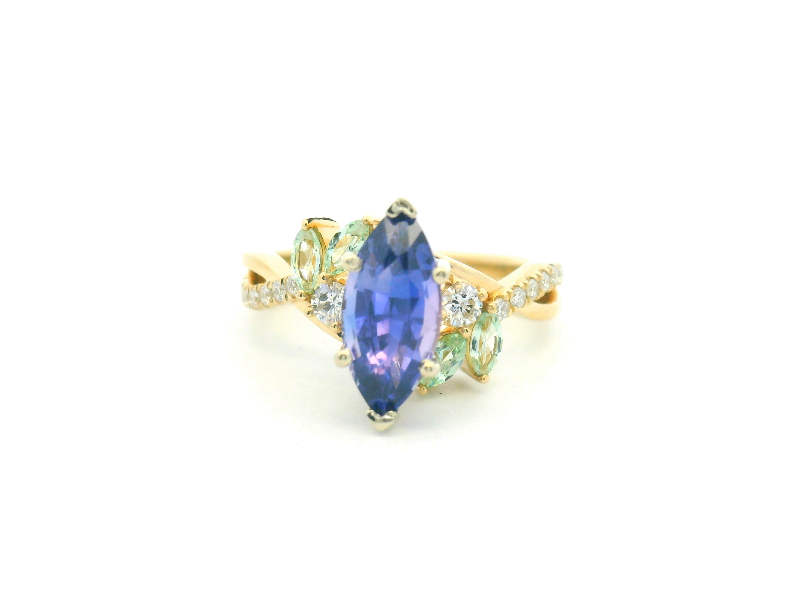 Sapphire Floral Cluster Twist Engagement Ring