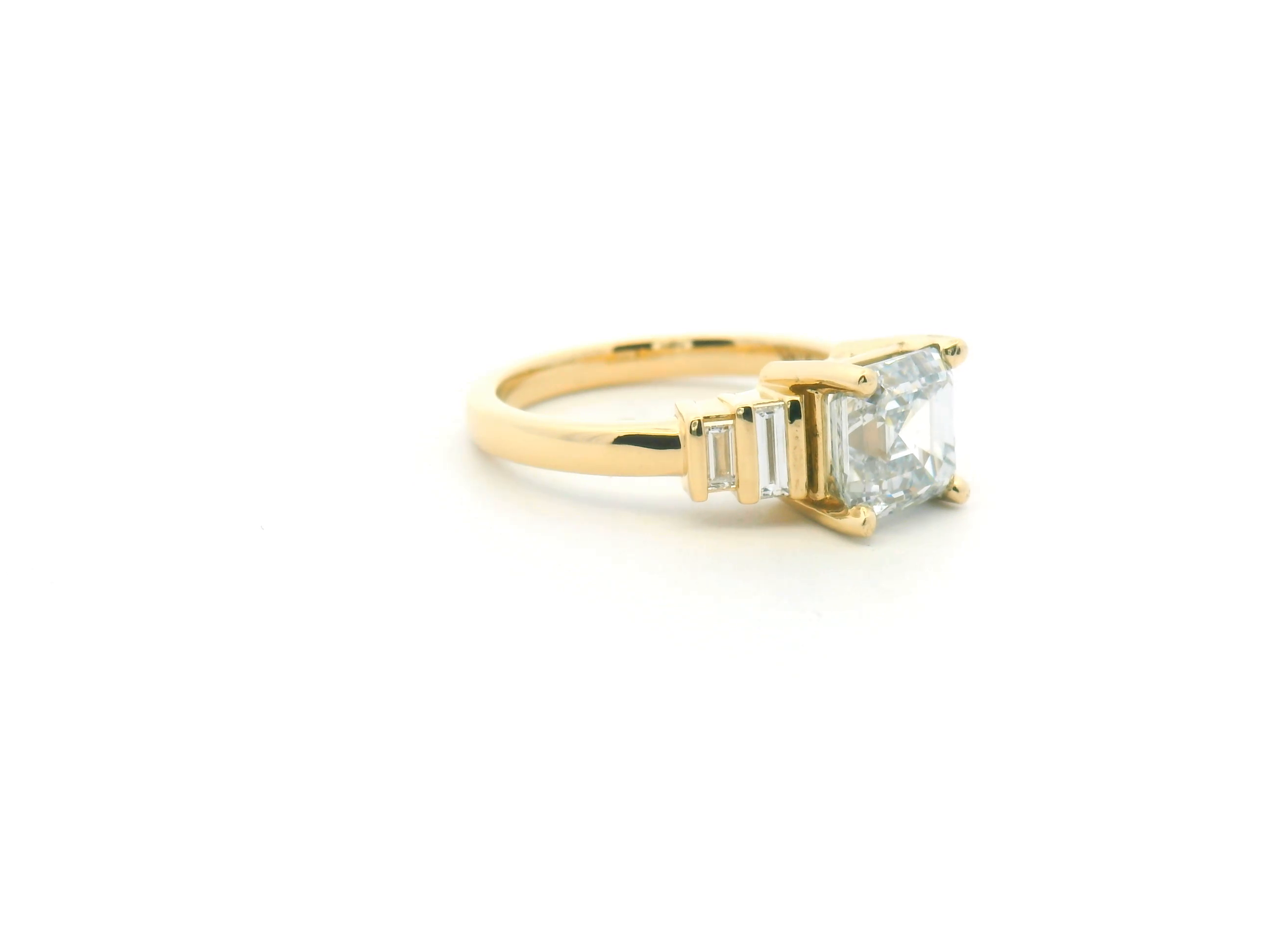 Asscher Cut Baguette Accented Engagement Ring
