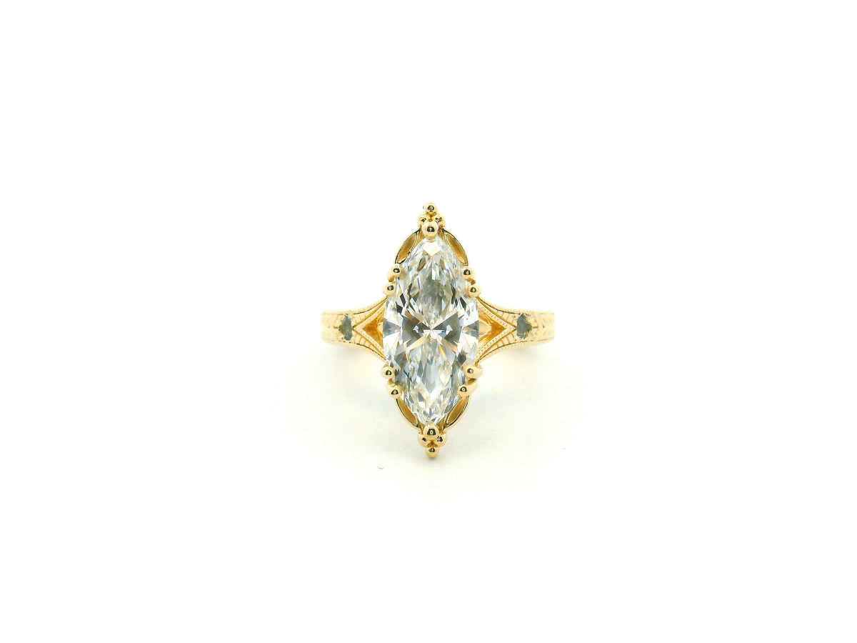 Marquise Diamond & Bead-Set Aquamarine Euro Shank Engagement Ring