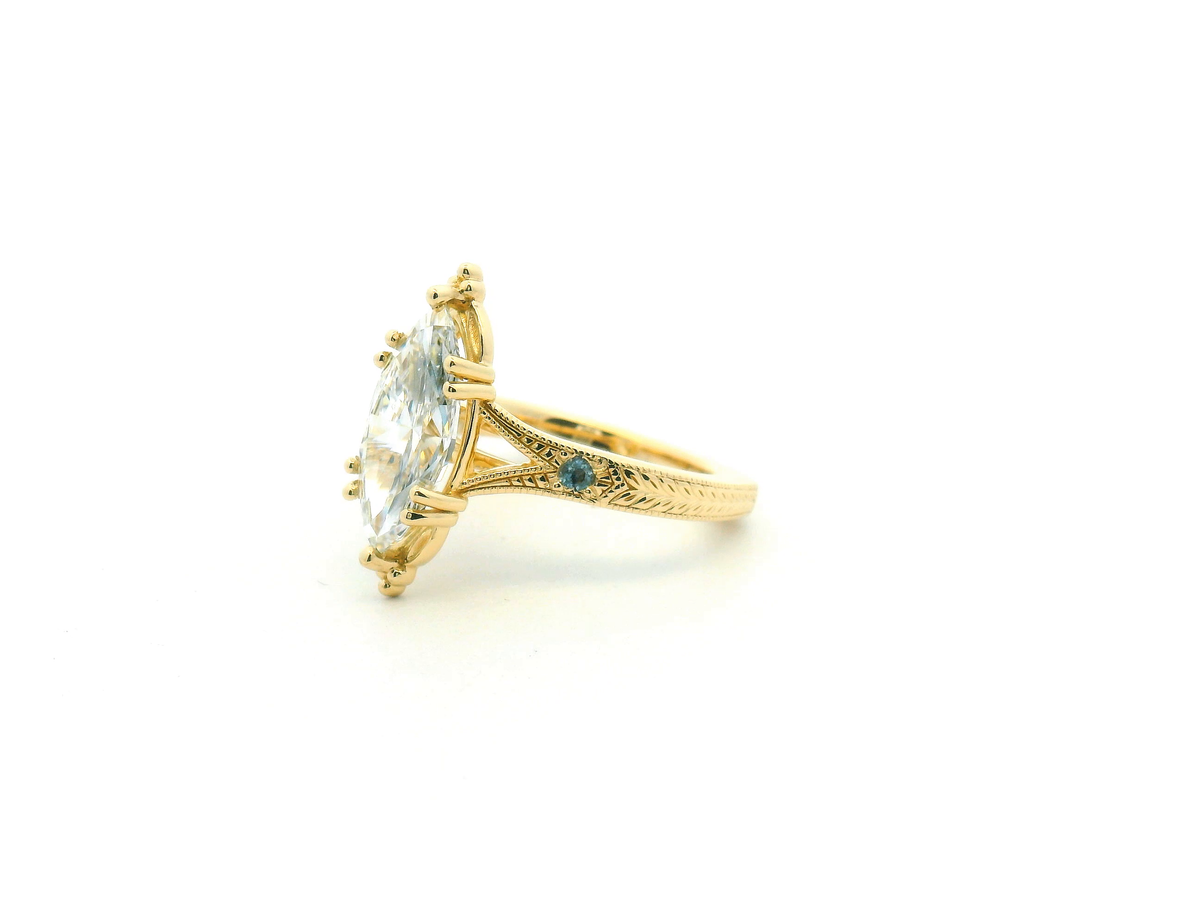 Marquise Diamond & Bead-Set Aquamarine Euro Shank Engagement Ring
