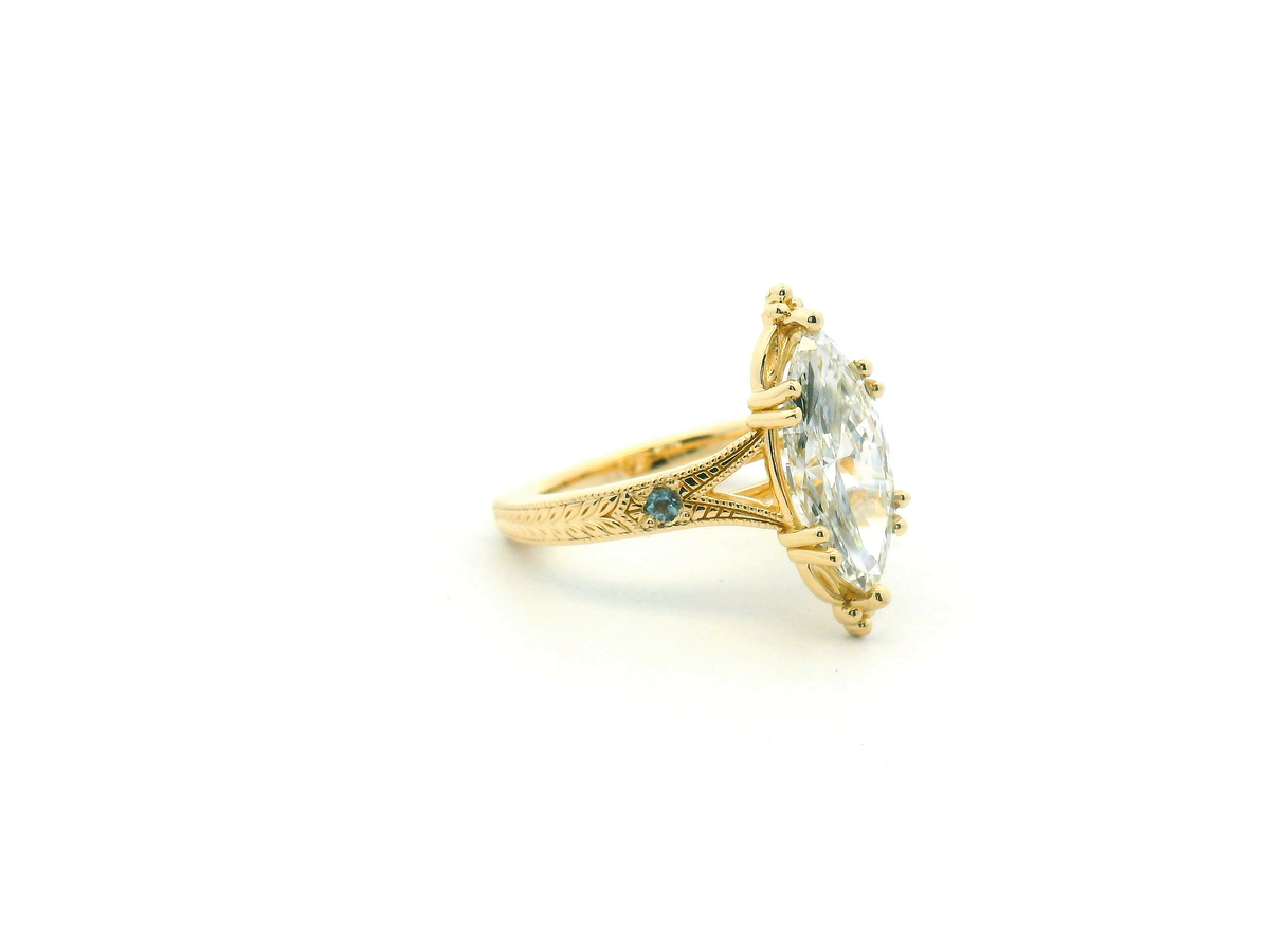 Marquise Diamond & Bead-Set Aquamarine Euro Shank Engagement Ring