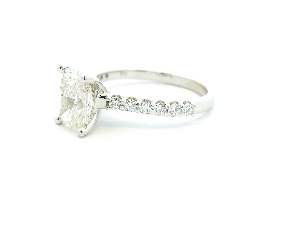 Cathedral Accented Elongated Cushion Engagement Ring