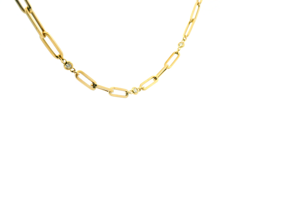 Elongated Paperclip Link Chain Necklace with Diamond Accents