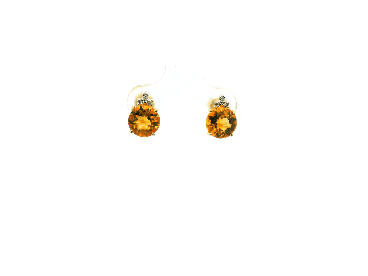 Round Citrine and Diamond Accent Stud Earrings