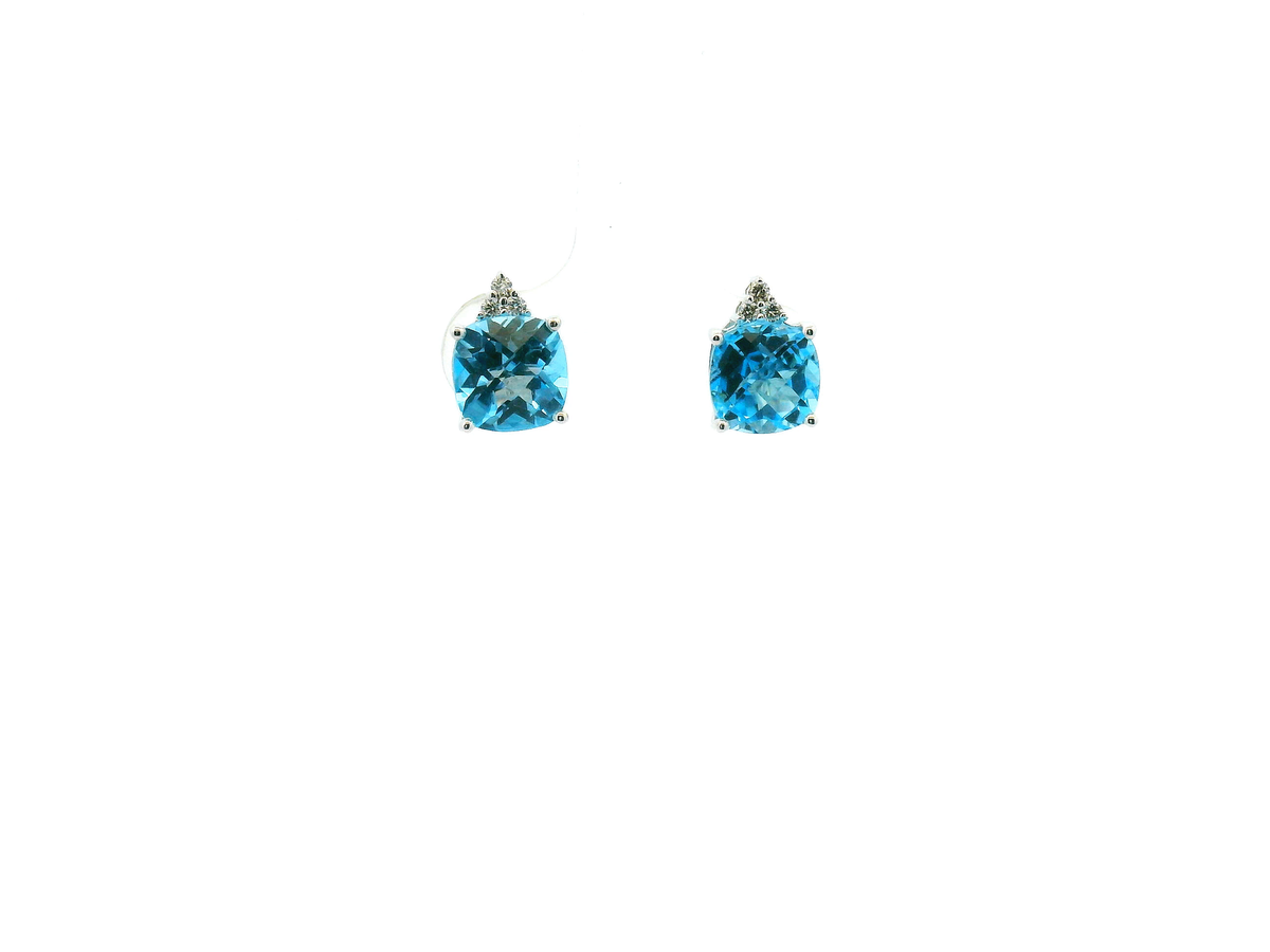 Round Blue Topaz and Diamond Accent Stud Earrings