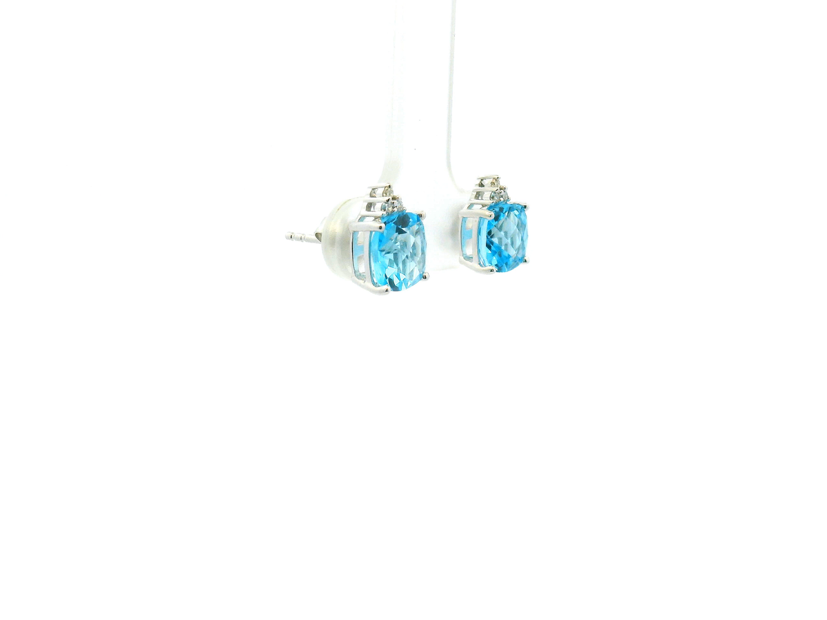 Round Blue Topaz and Diamond Accent Stud Earrings