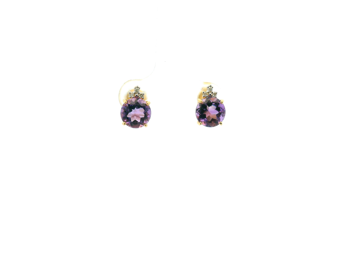 Round Amethyst and Diamond Accent Stud Earrings