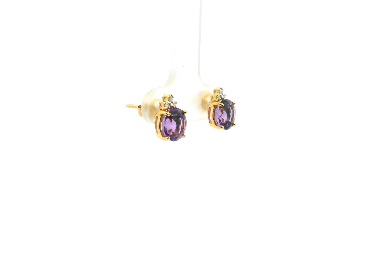 Round Amethyst and Diamond Accent Stud Earrings