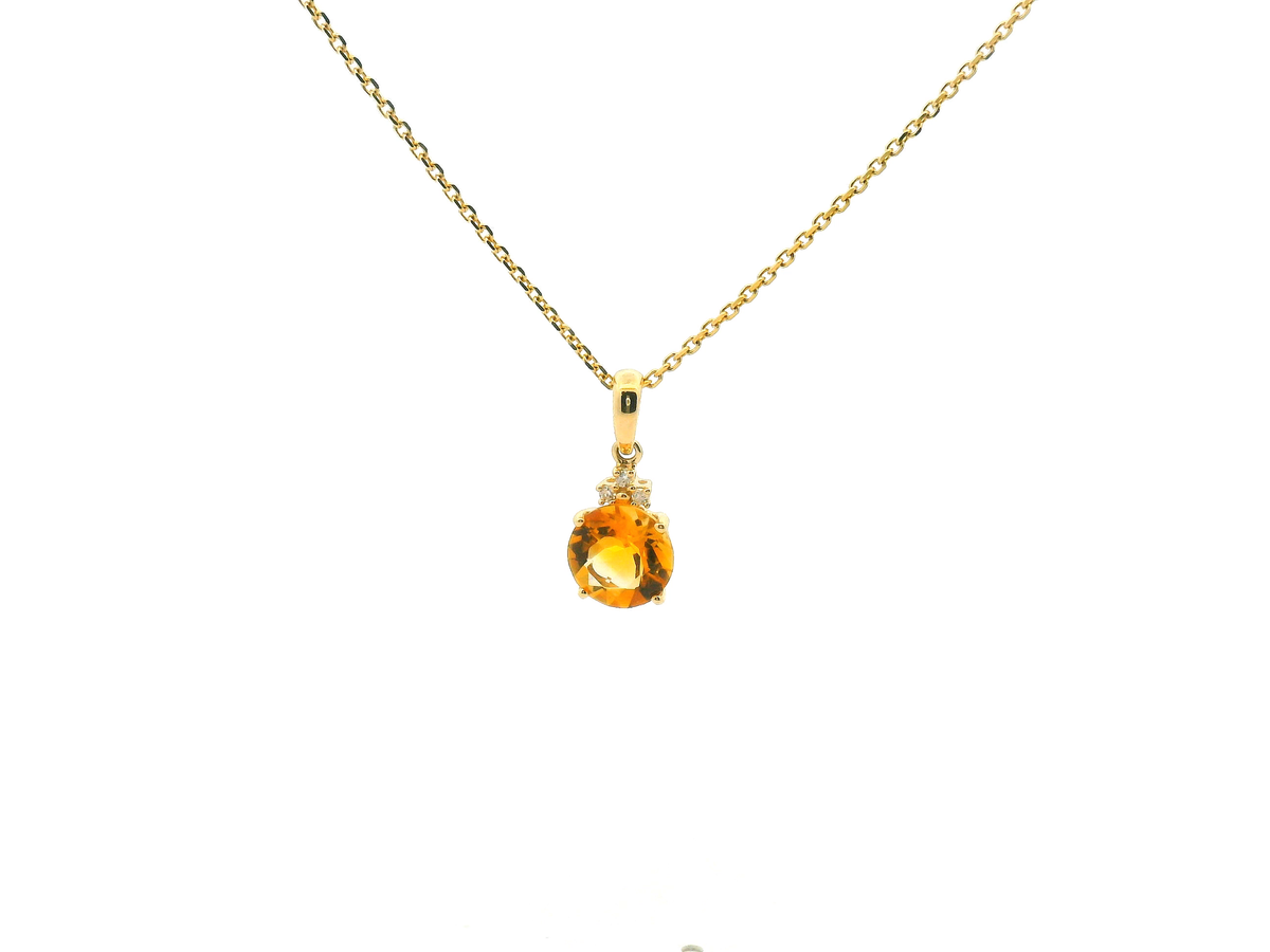 Round Citrine and Diamond Accent Pendant Necklace