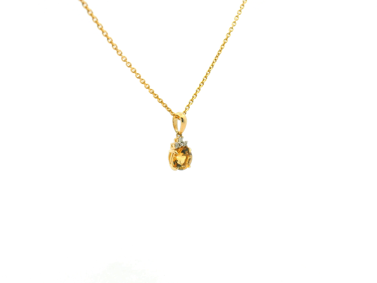 Round Citrine and Diamond Accent Pendant Necklace
