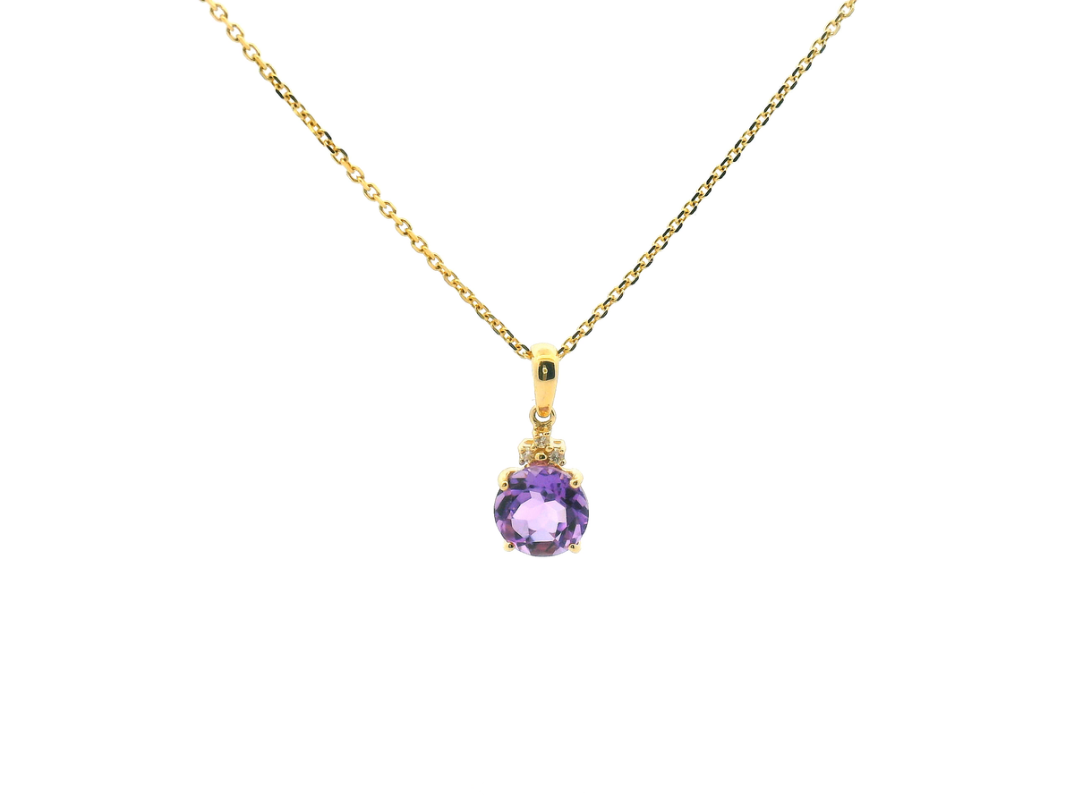 Round Amethyst and Diamond Accent Pendant Necklace