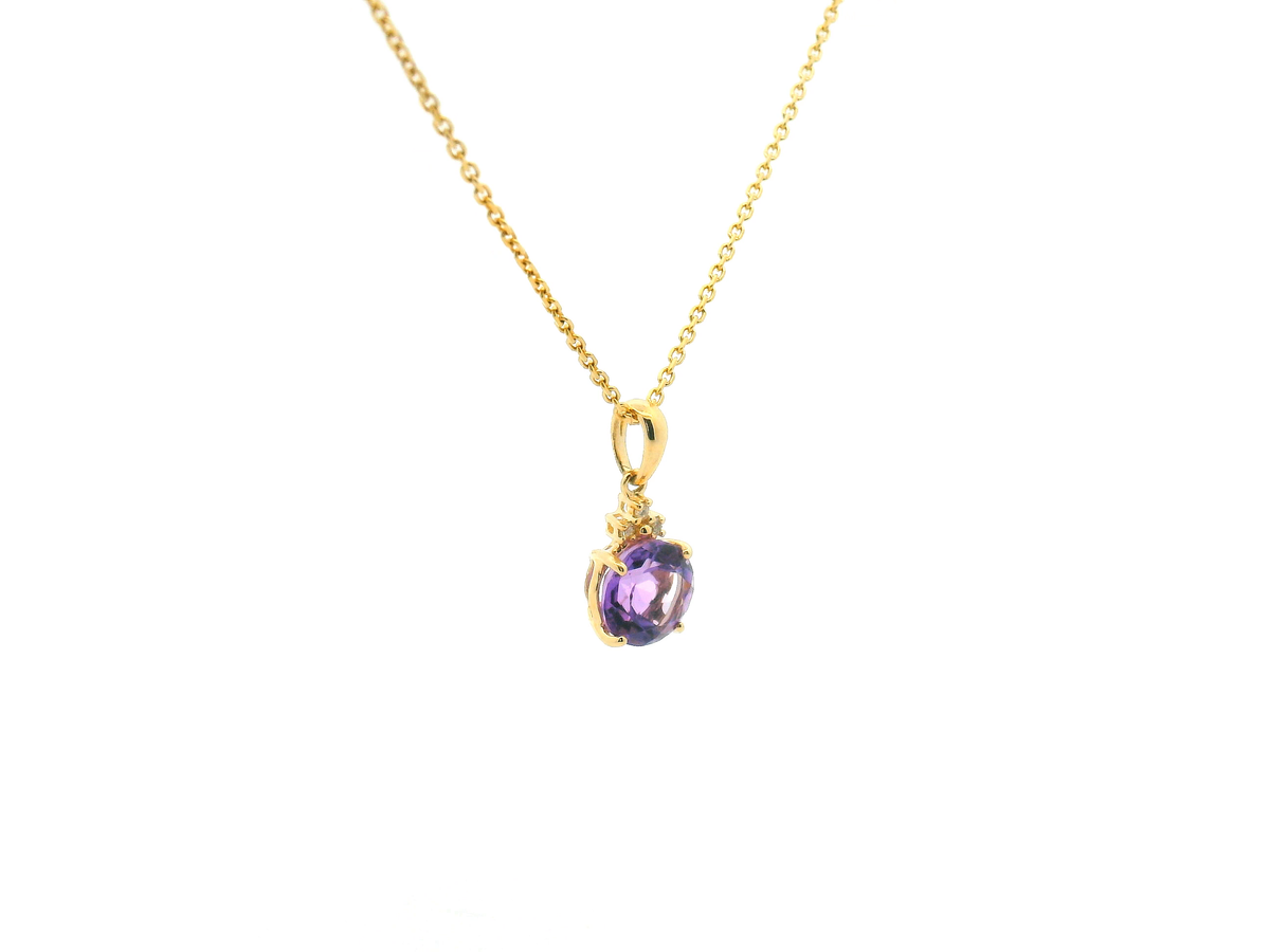 Round Amethyst and Diamond Accent Pendant Necklace