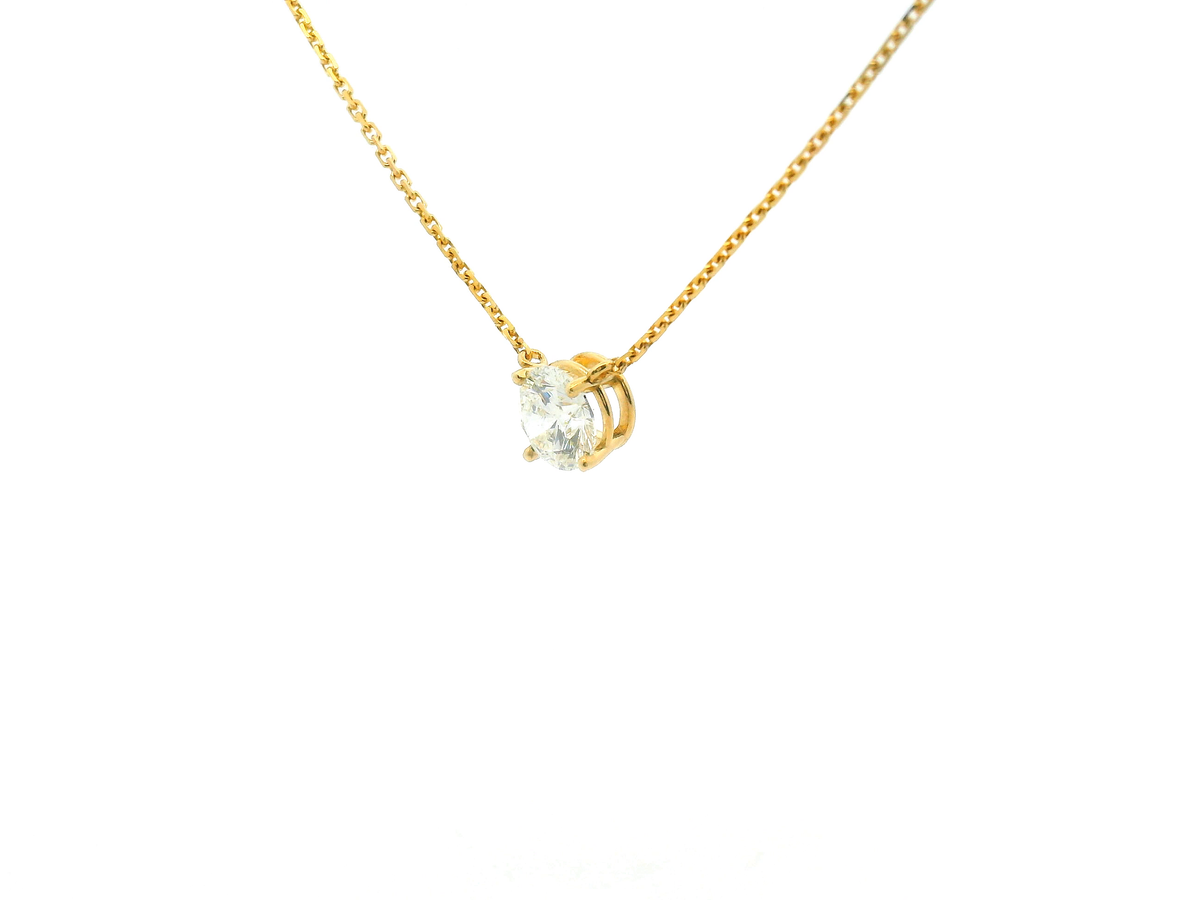 Yellow Gold Round Brilliant Cut Diamond Solitaire Station Necklace
