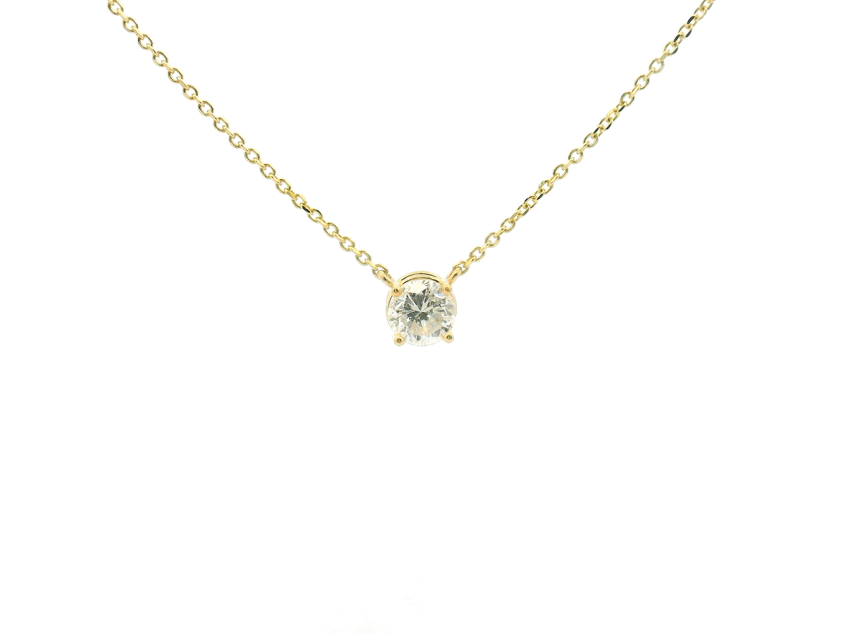 Yellow Gold Round Brilliant Cut Diamond Solitaire Station Necklace