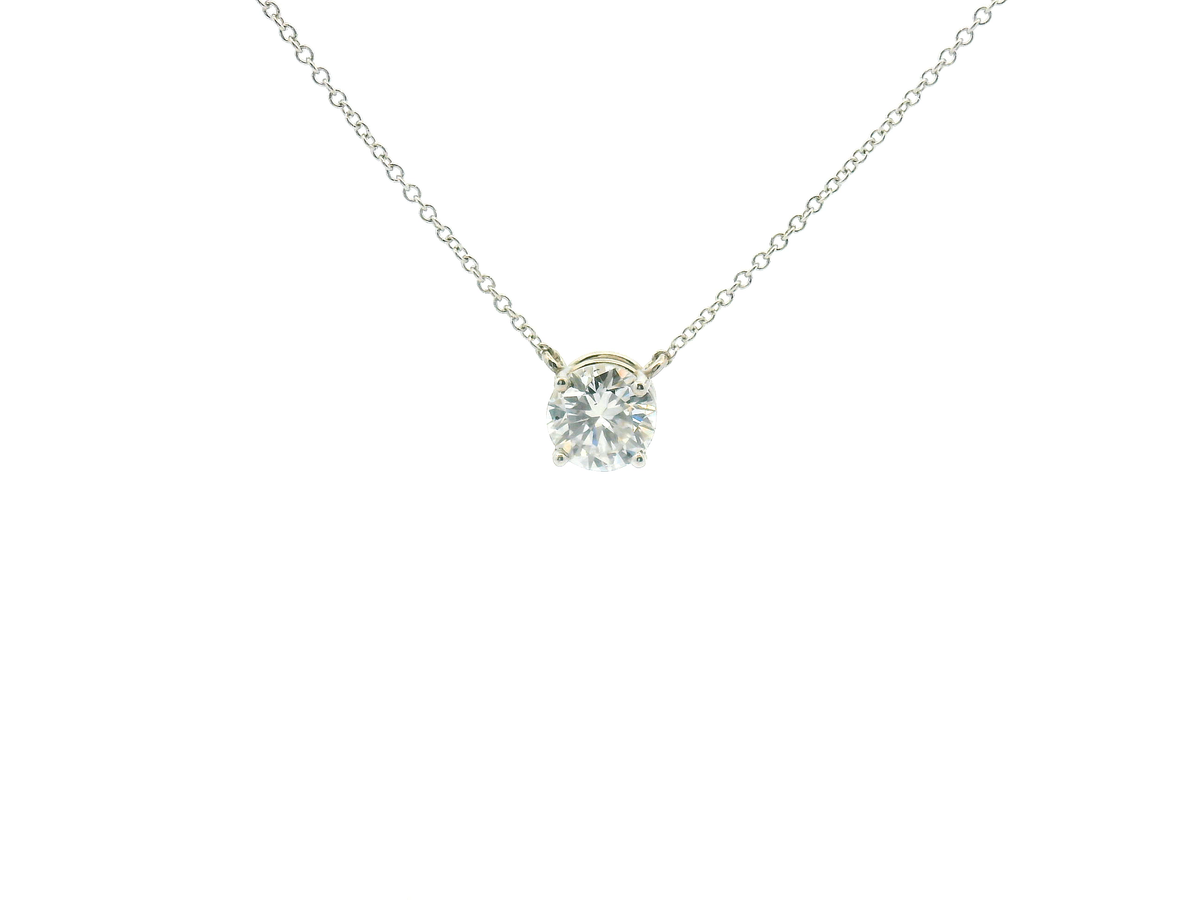 White Gold Round Brilliant Cut Diamond Solitaire Station Necklace