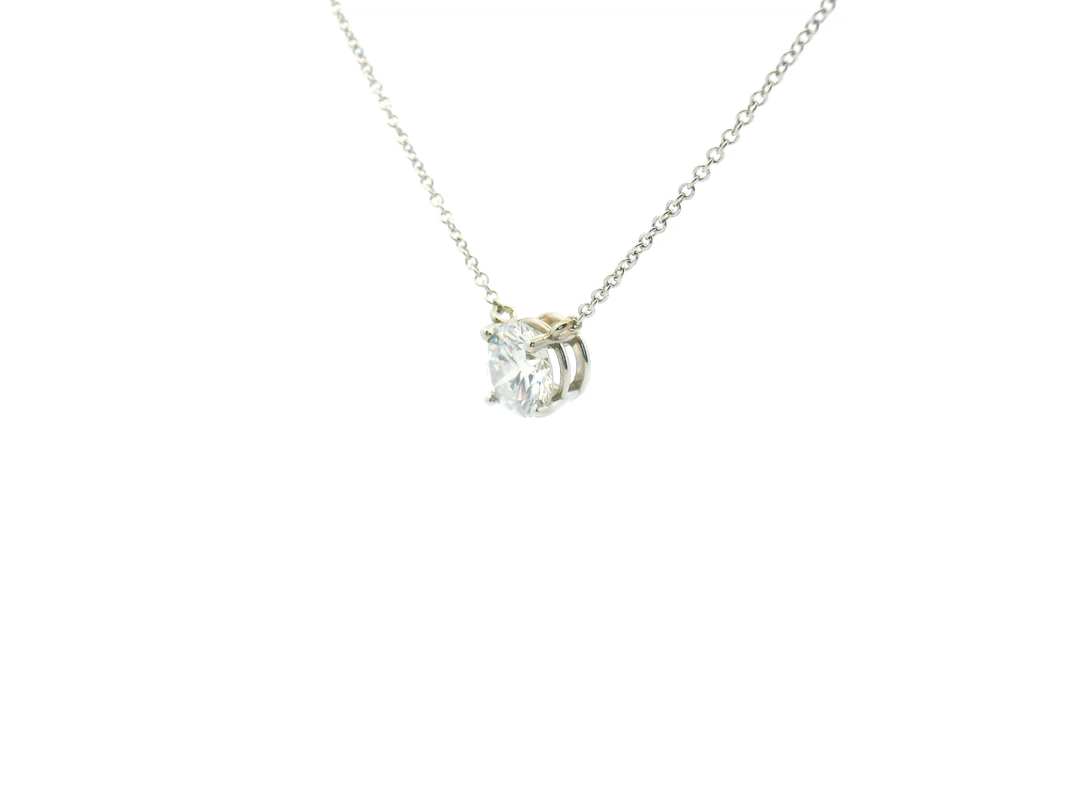 White Gold Round Brilliant Cut Diamond Solitaire Station Necklace