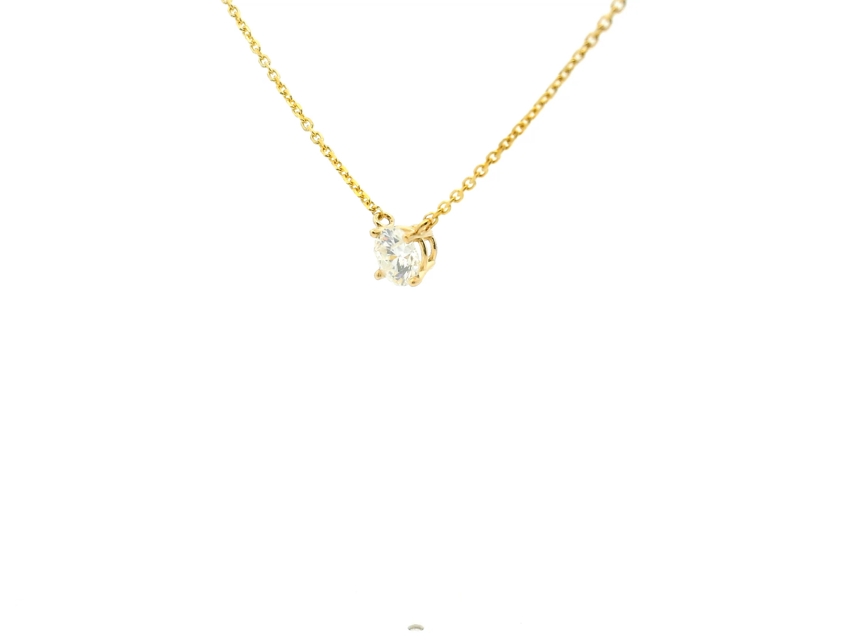 Yellow Gold Round Brilliant Cut Diamond Solitaire Station Necklace