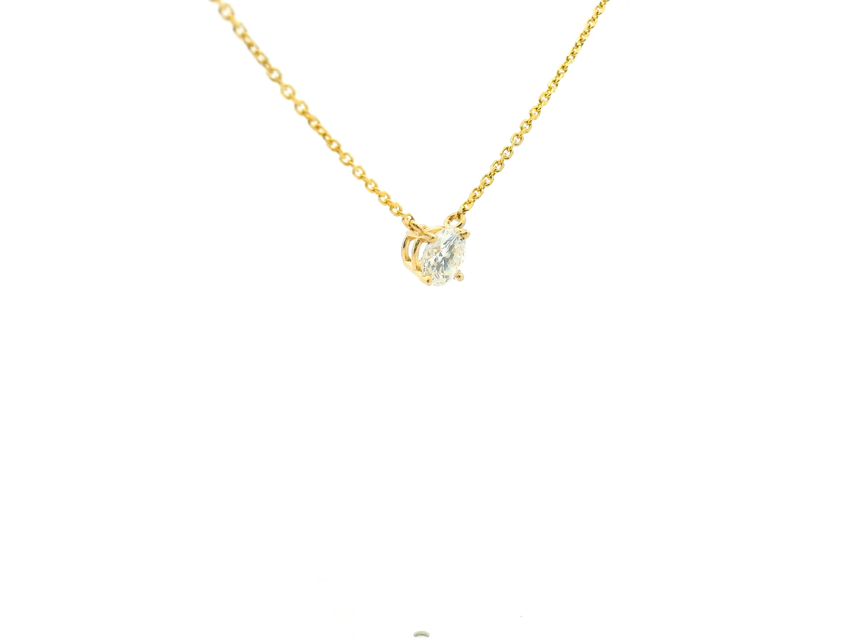 Yellow Gold Round Brilliant Cut Diamond Solitaire Station Necklace