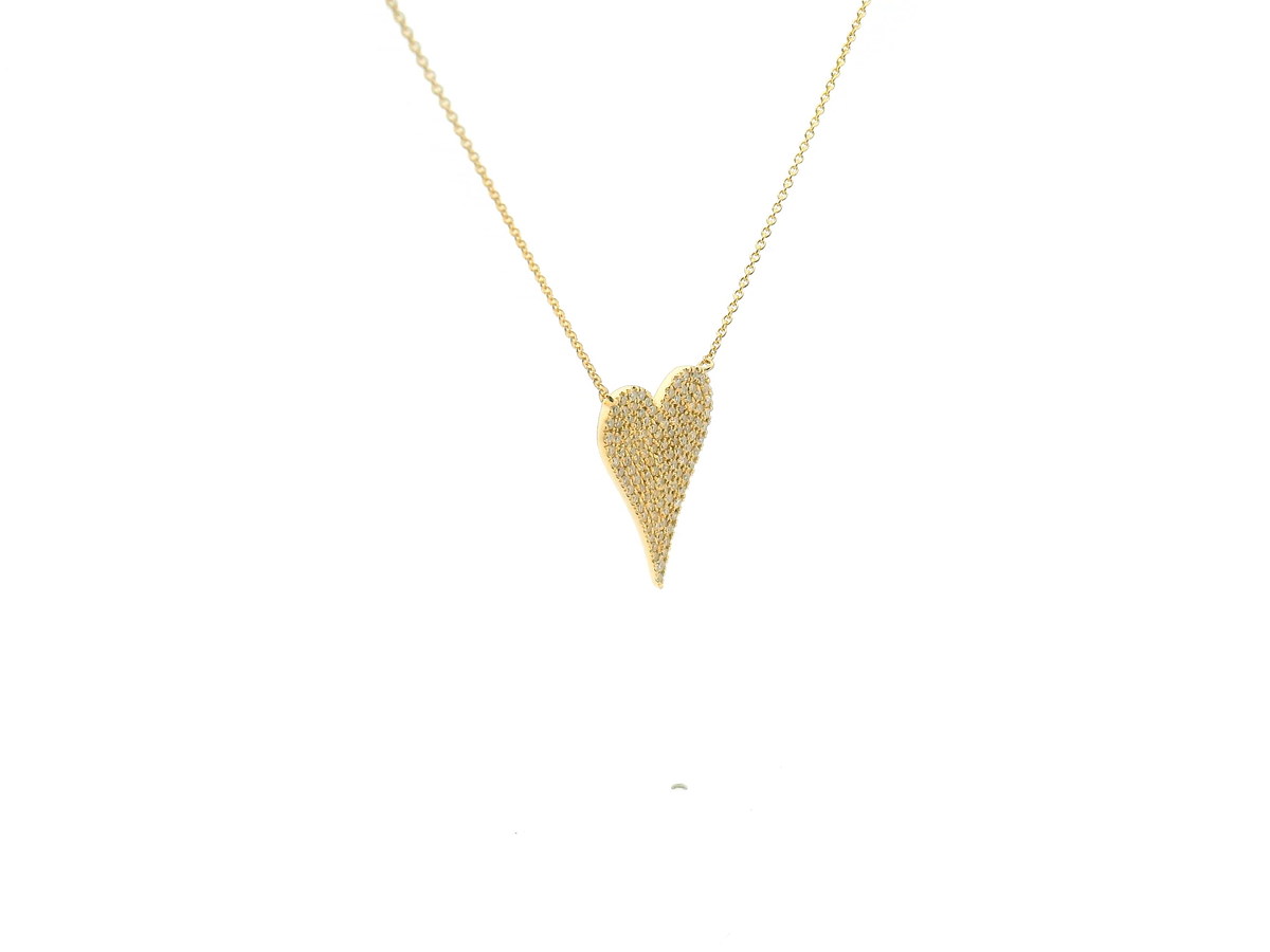 Yellow Pavé Diamond Elongated Heart Pendant Necklace