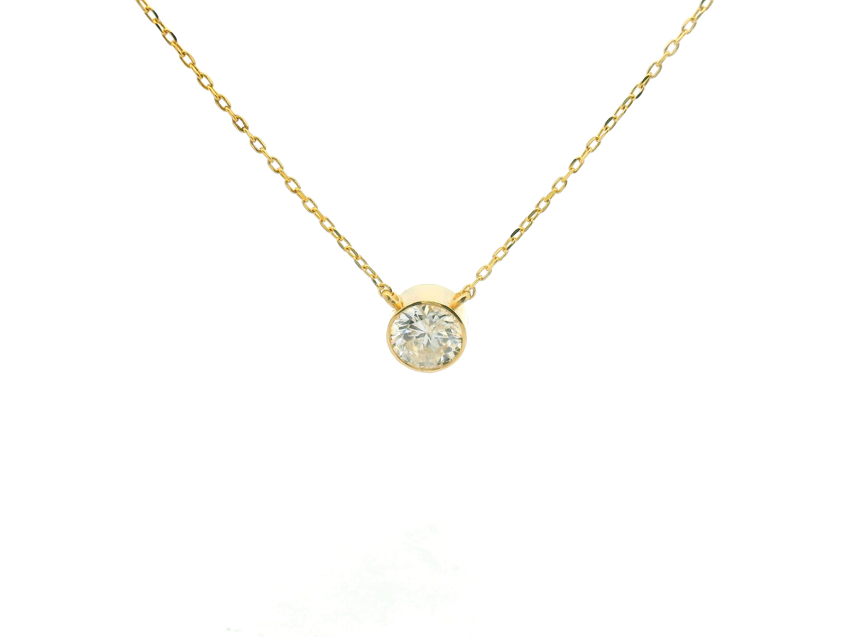 Yellow Round Diamond Bezel Set Solitaire Necklace
