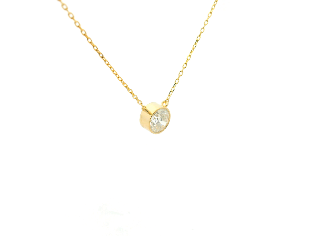 Yellow Round Diamond Bezel Set Solitaire Necklace