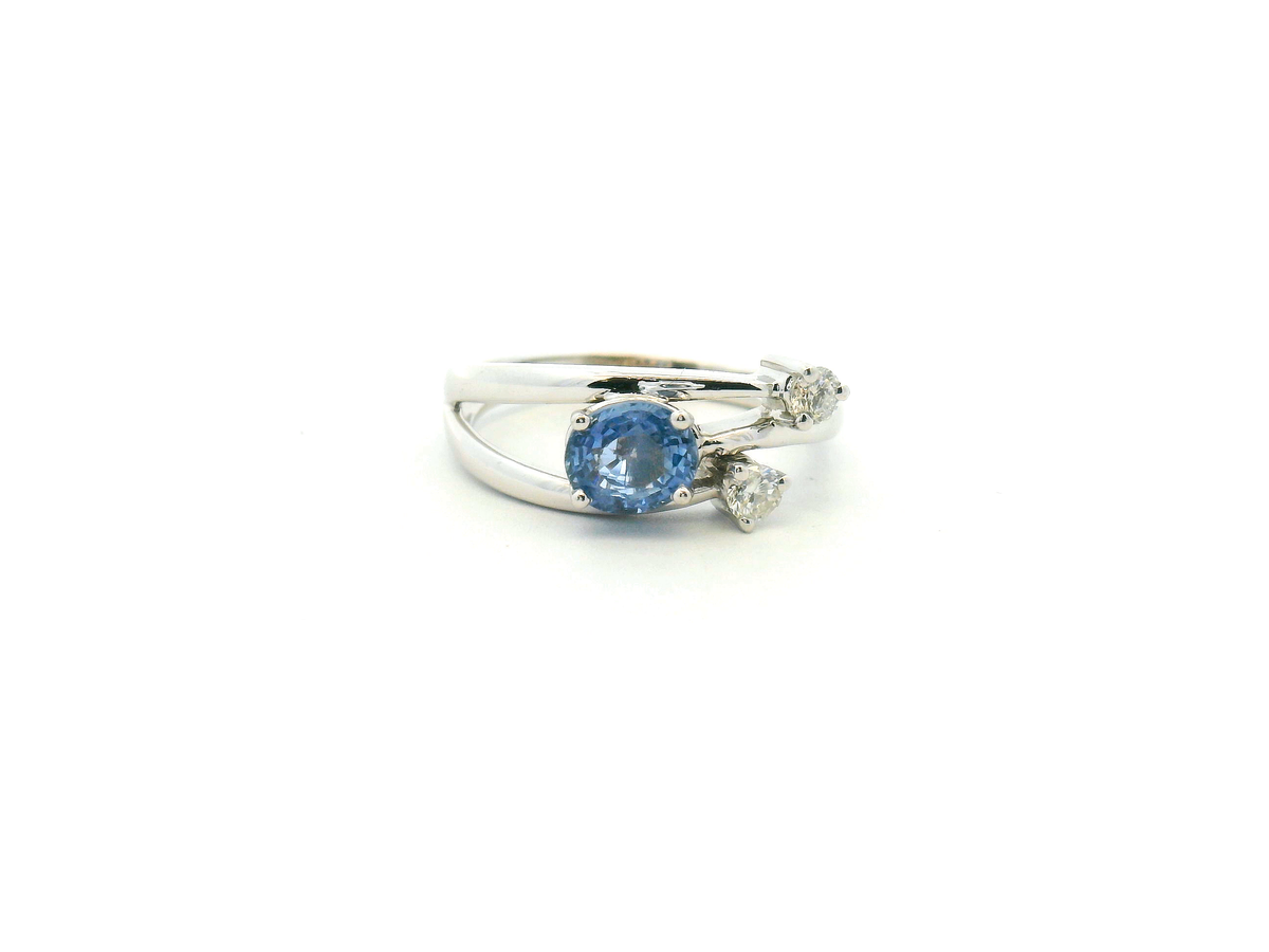 Blue Sapphire and Diamond Bypass Ring