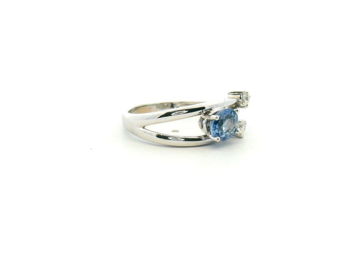Blue Sapphire and Diamond Bypass Ring