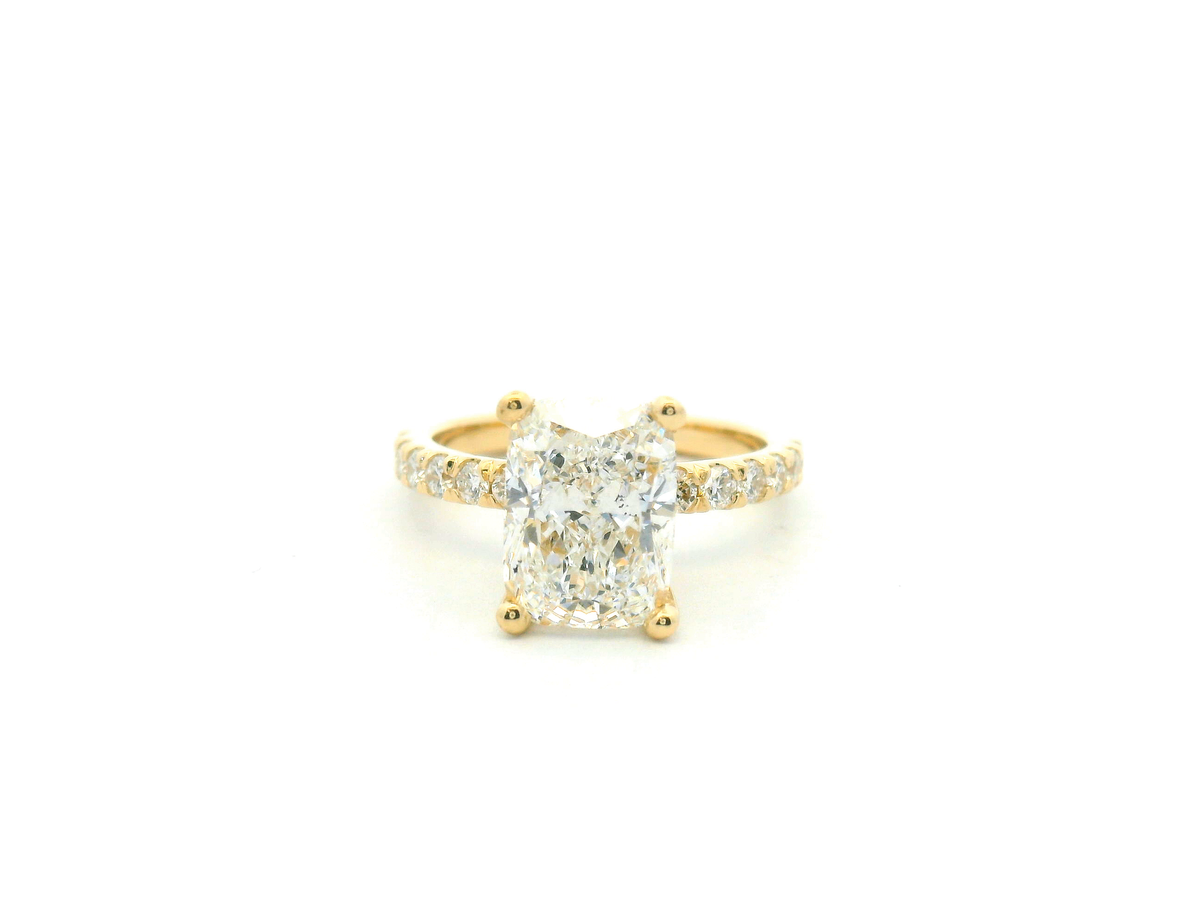 Elongated Cushion Hidden Halo & Accented Engagement Ring
