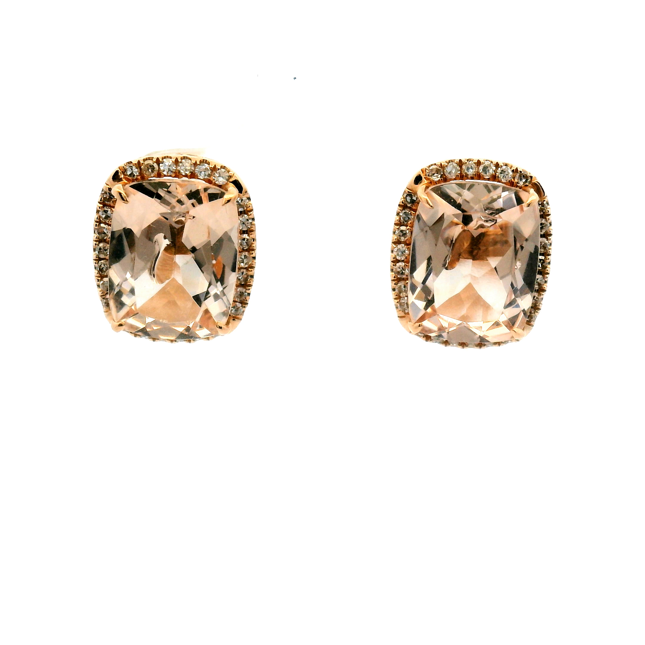 Cushion Morganite and Diamond Halo Stud Earrings