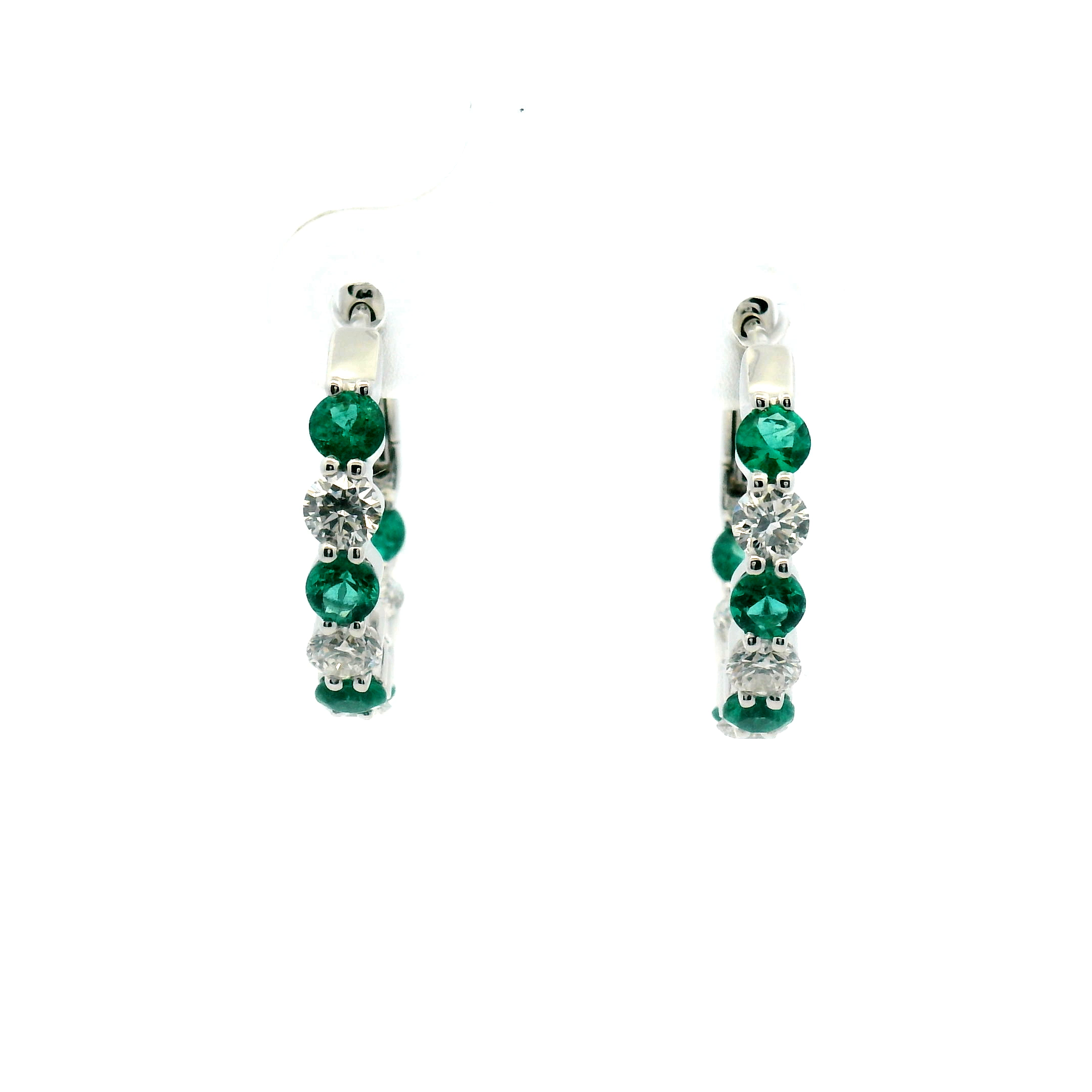 Emerald and Diamond Alternating Inside-Out Hoop Earrings