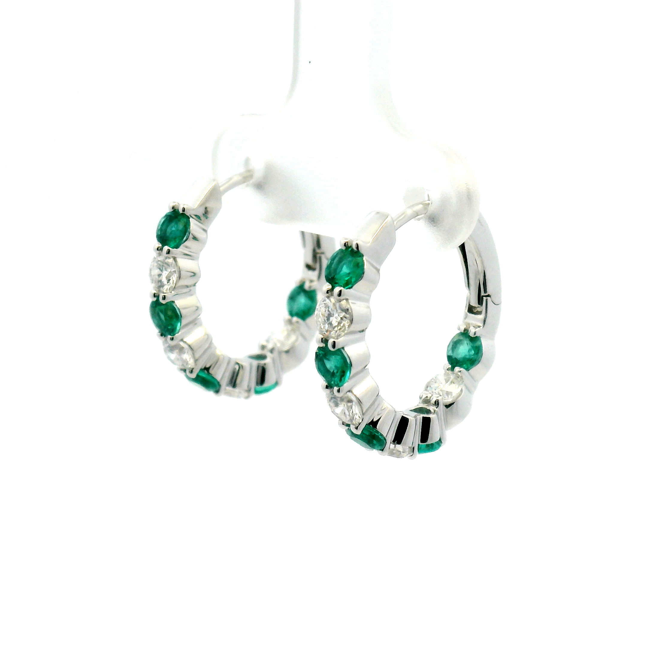 Emerald and Diamond Alternating Inside-Out Hoop Earrings