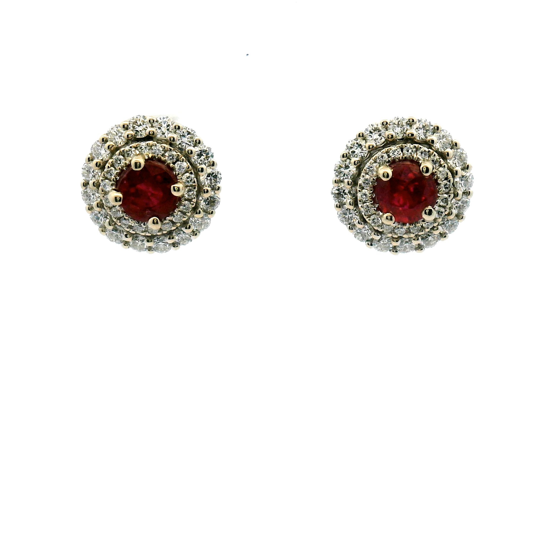 Ruby and Diamond Double Halo Stud Earrings