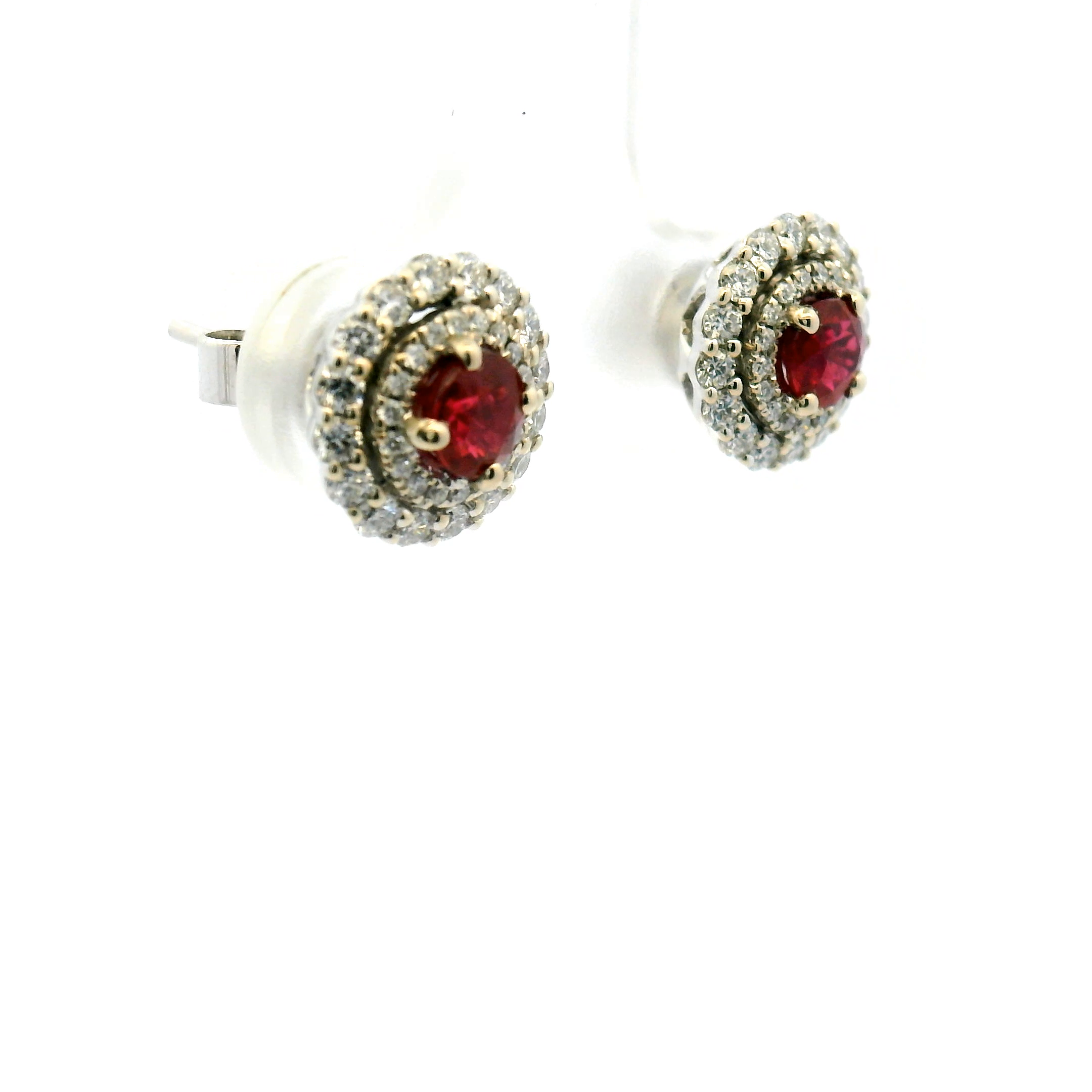 Ruby and Diamond Double Halo Stud Earrings