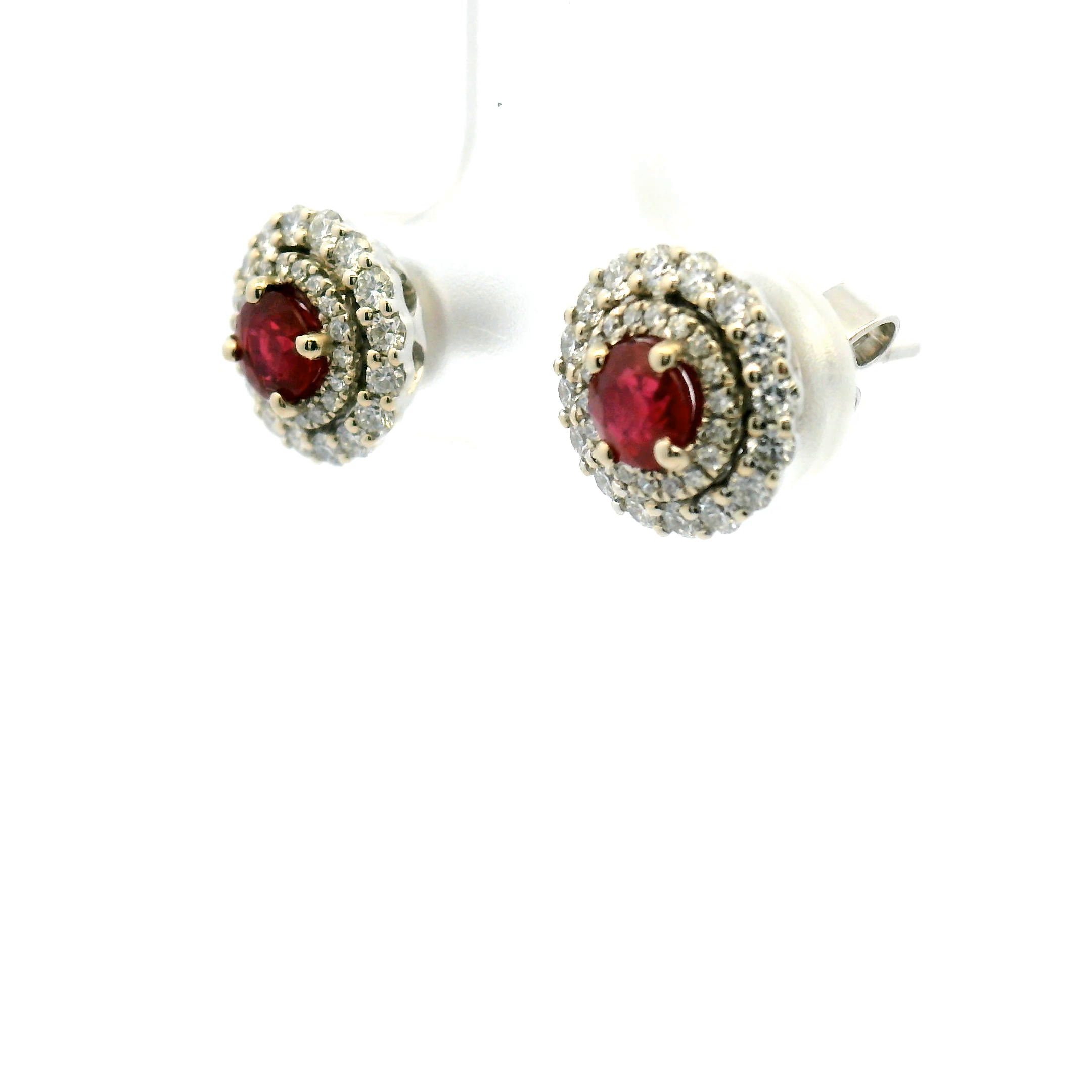 Ruby and Diamond Double Halo Stud Earrings