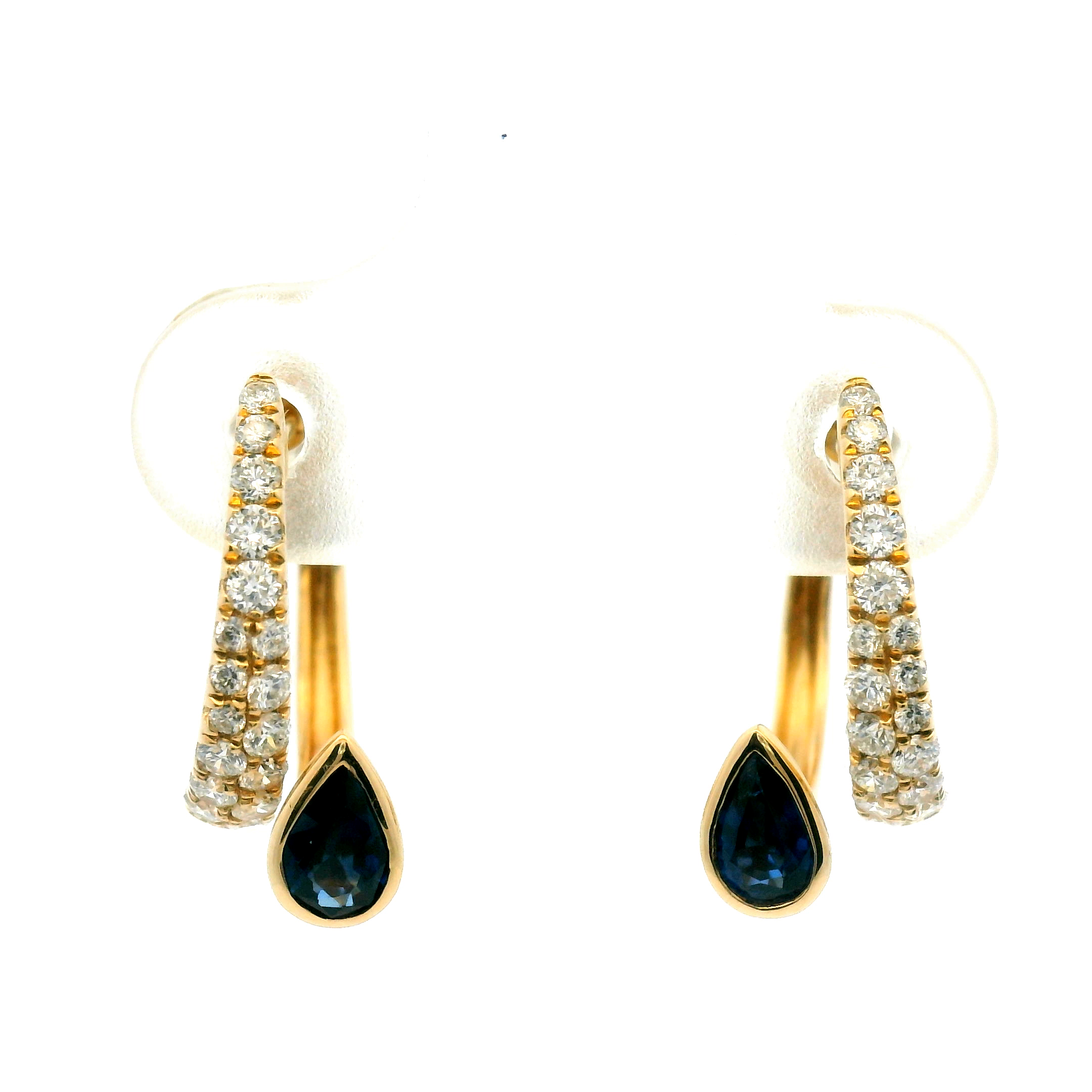 Pear Sapphire Drop Diamond Hoop Earrings