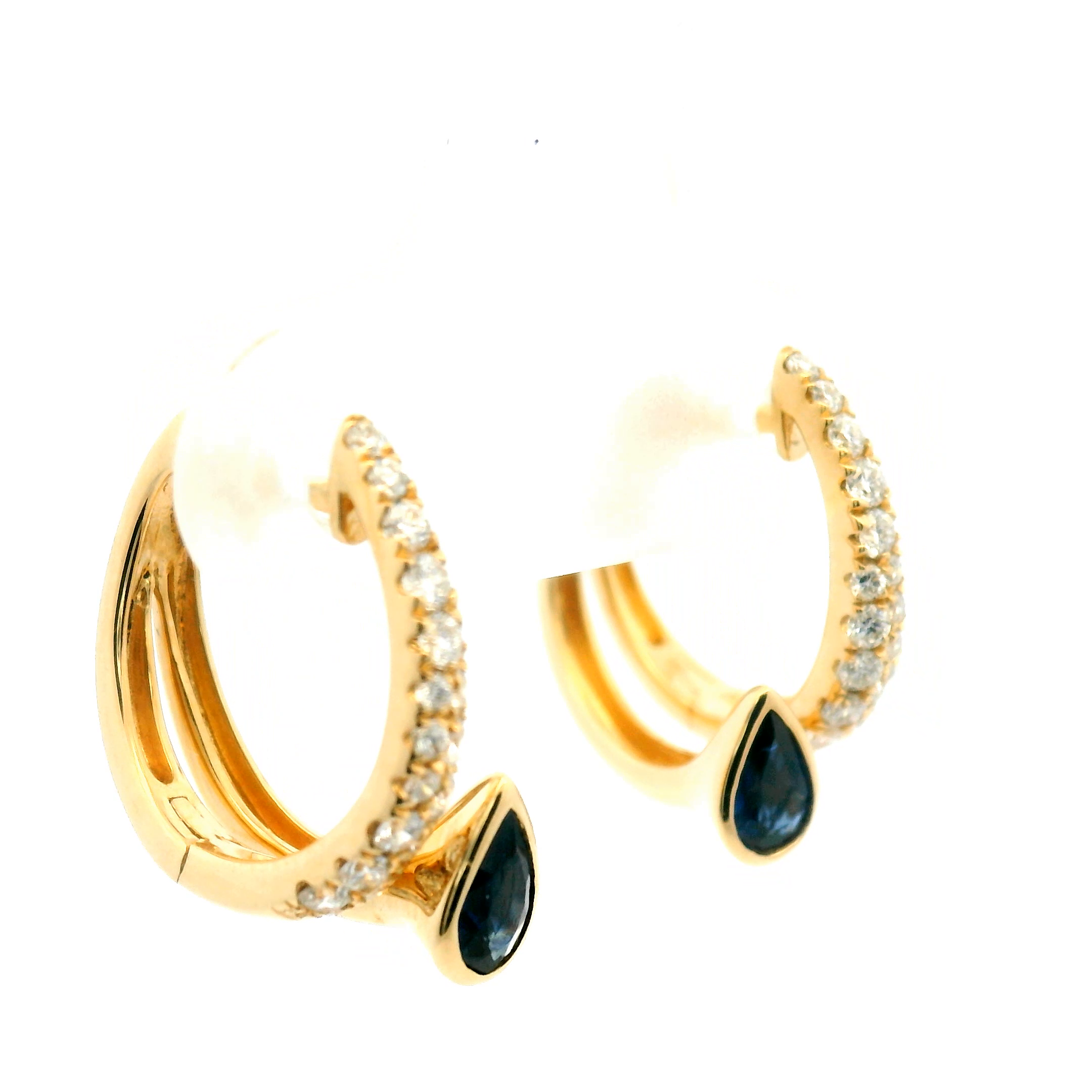 Pear Sapphire Drop Diamond Hoop Earrings
