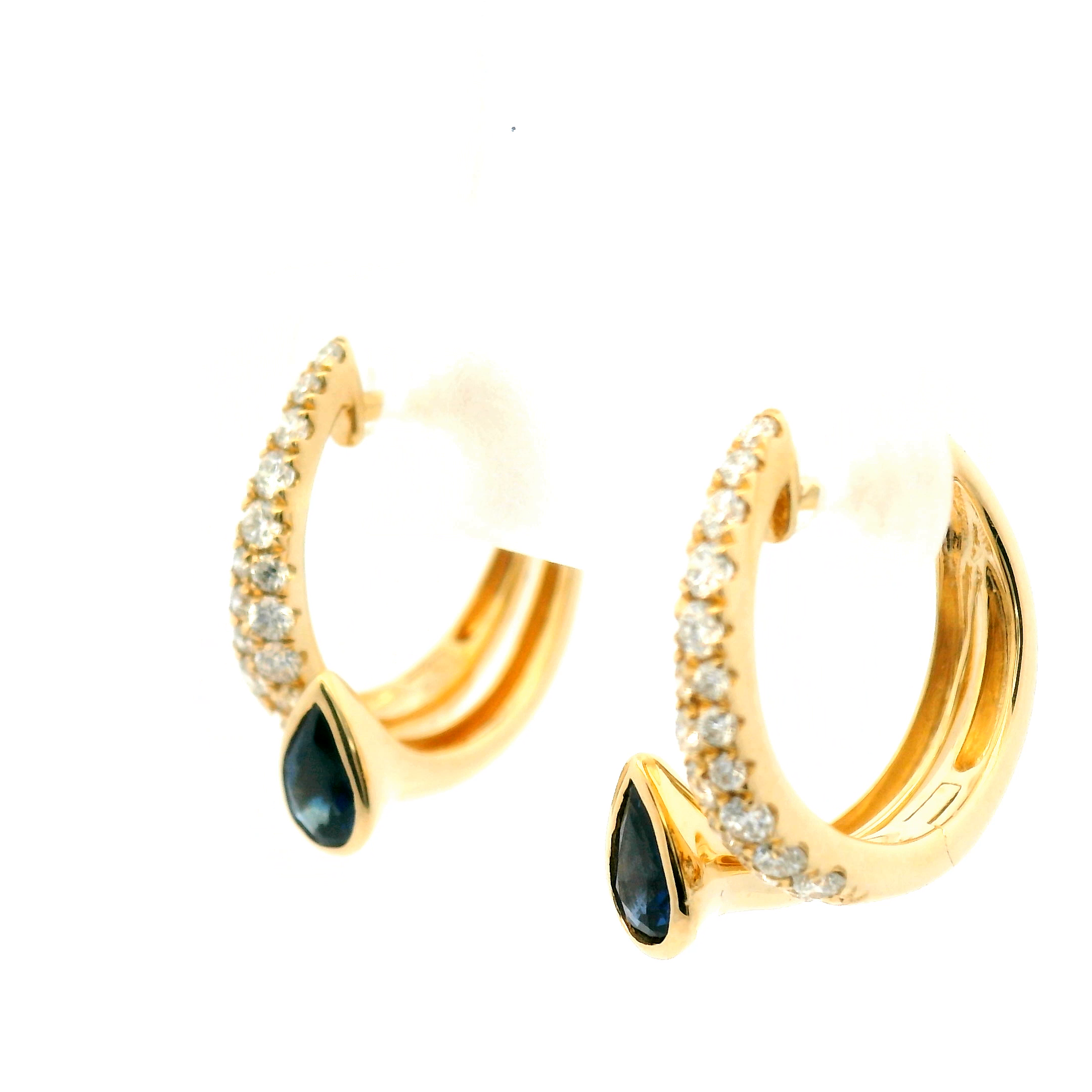 Pear Sapphire Drop Diamond Hoop Earrings