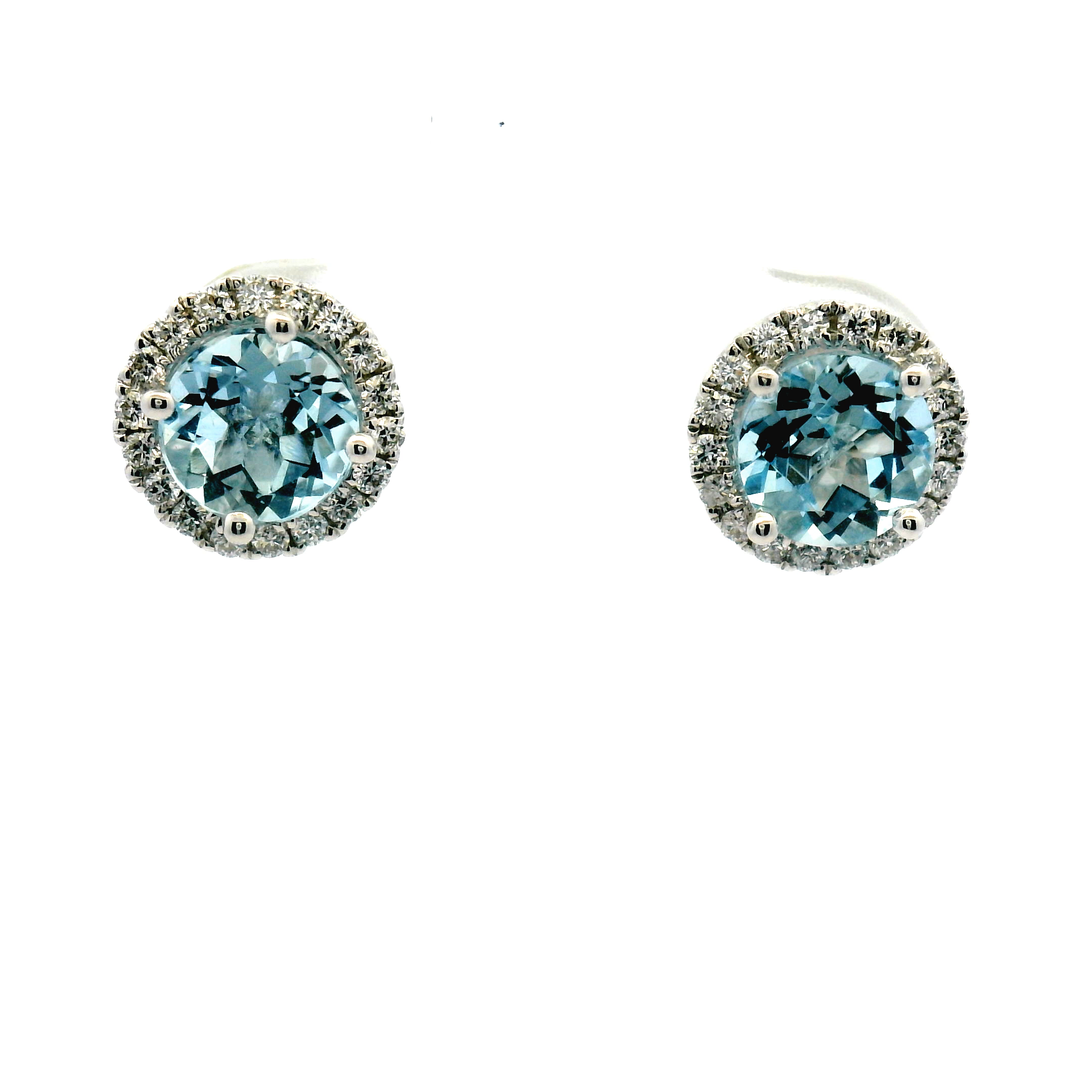 Aquamarine and Diamond Halo Stud Earrings