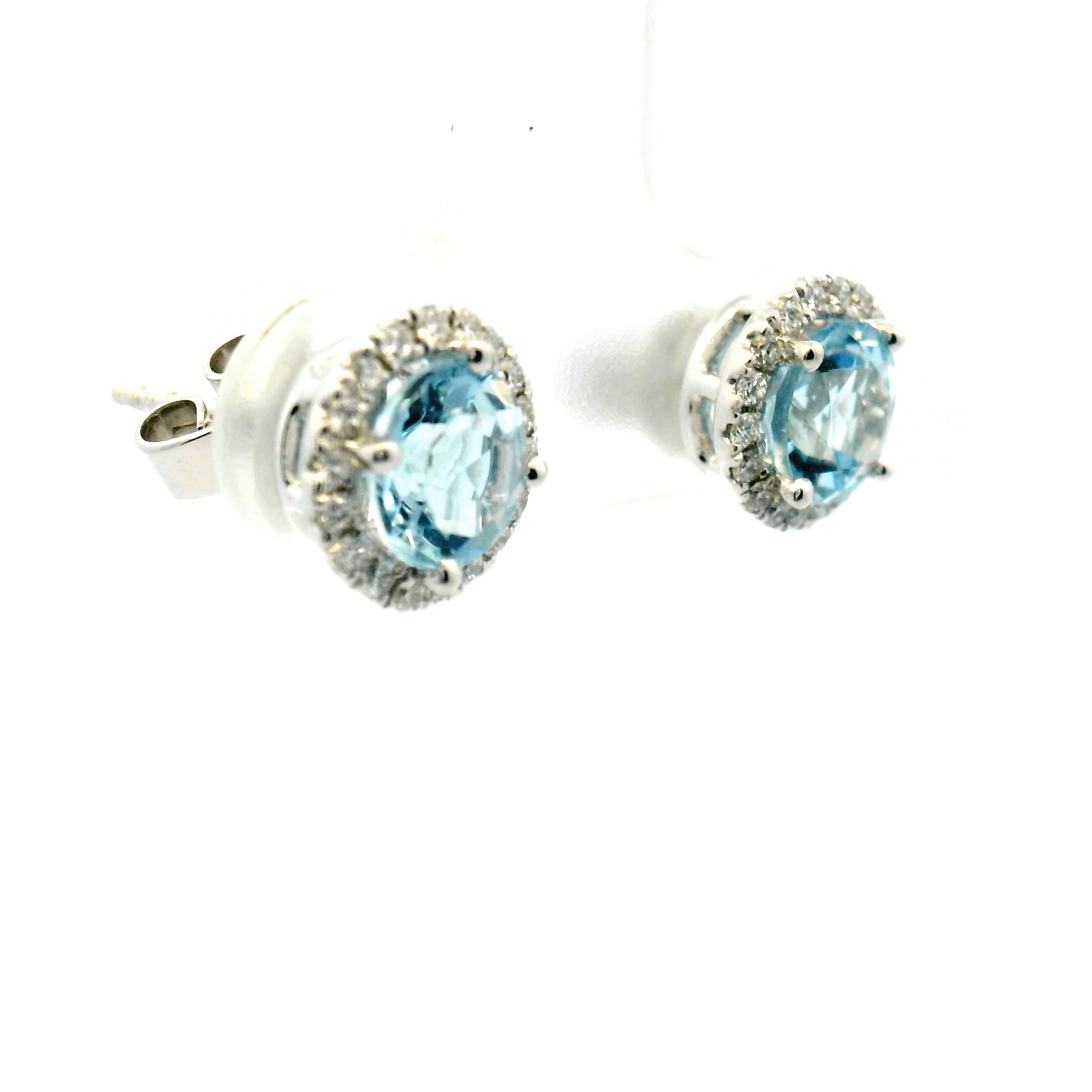 Aquamarine and Diamond Halo Stud Earrings