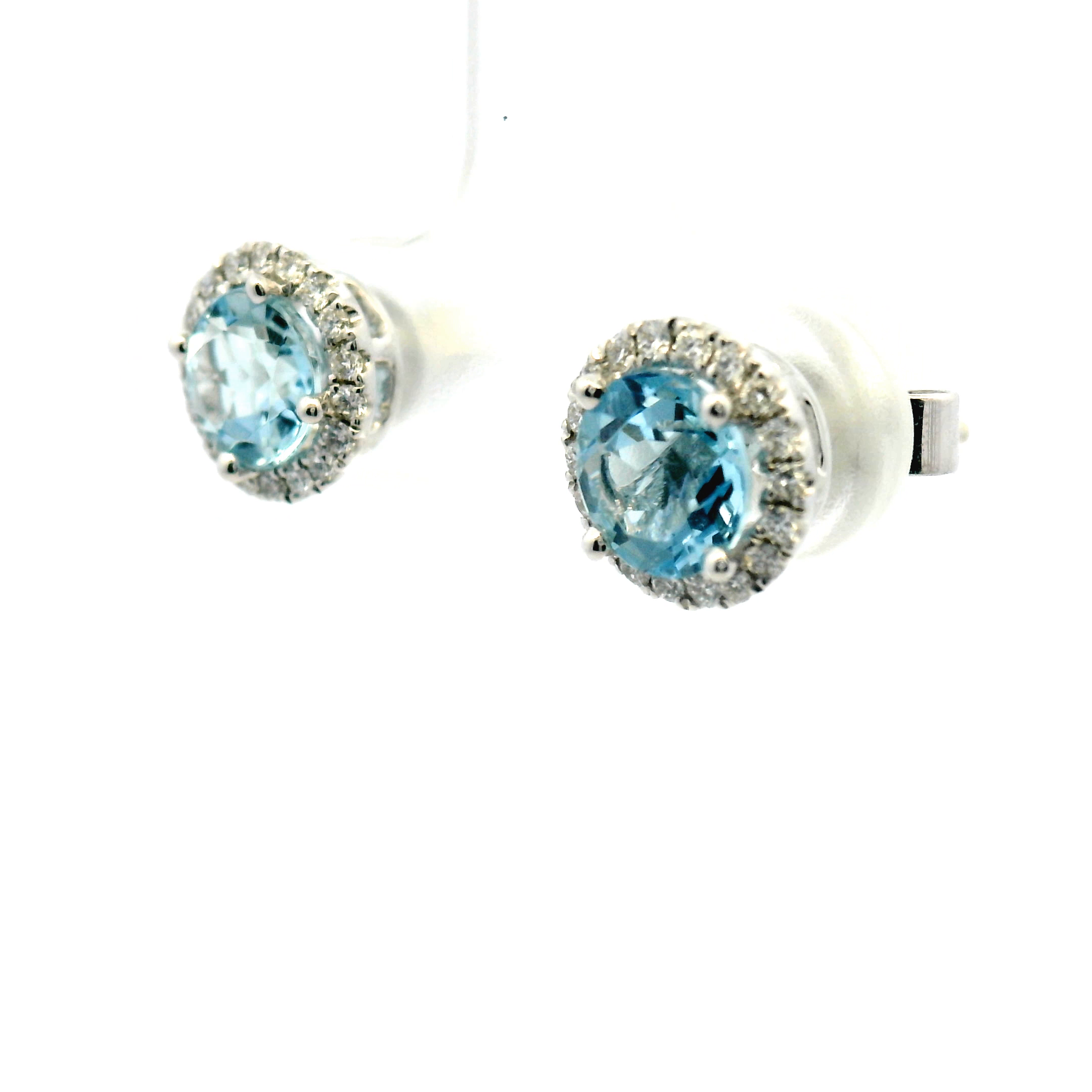 Aquamarine and Diamond Halo Stud Earrings