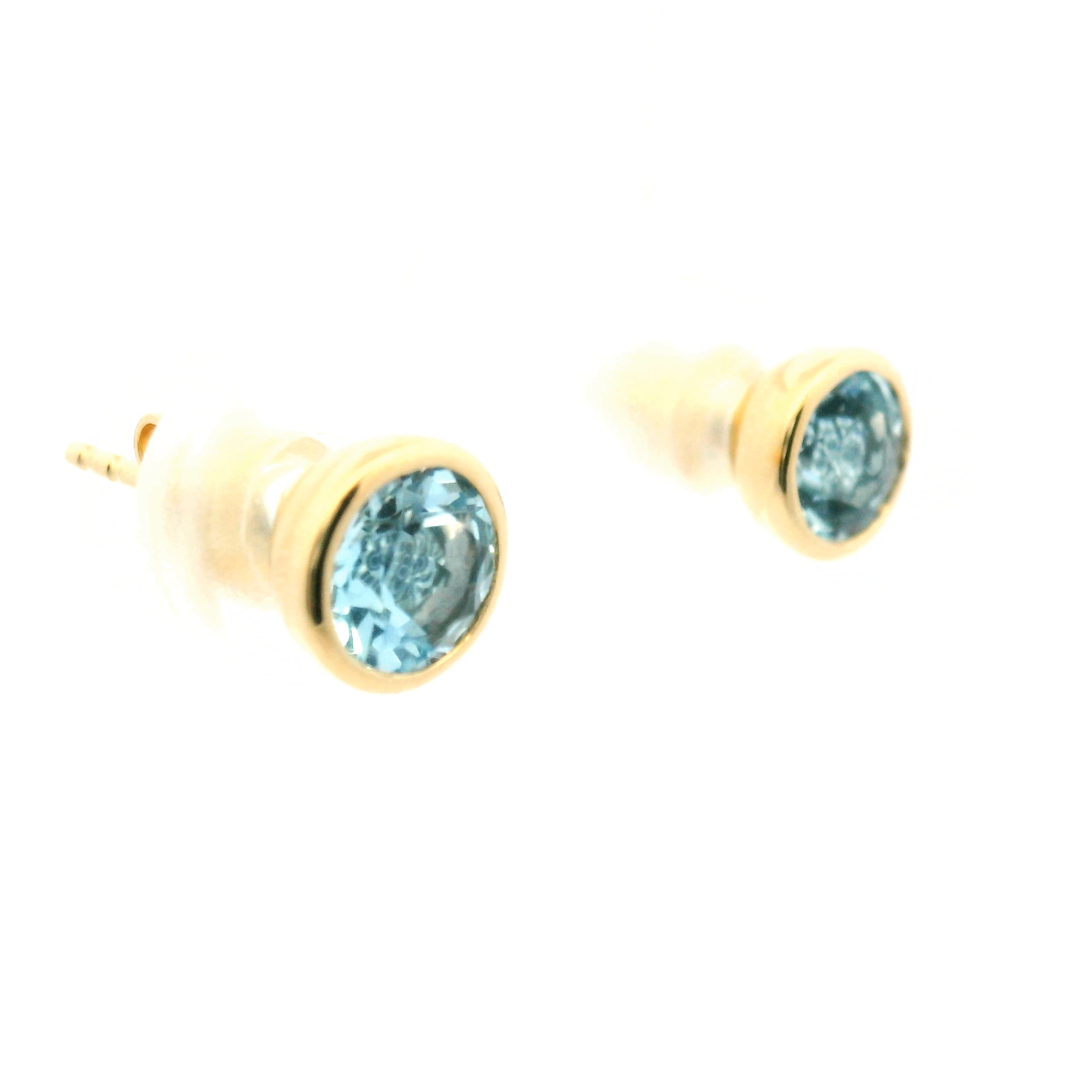 Blue Topaz Bezel Stud Earrings