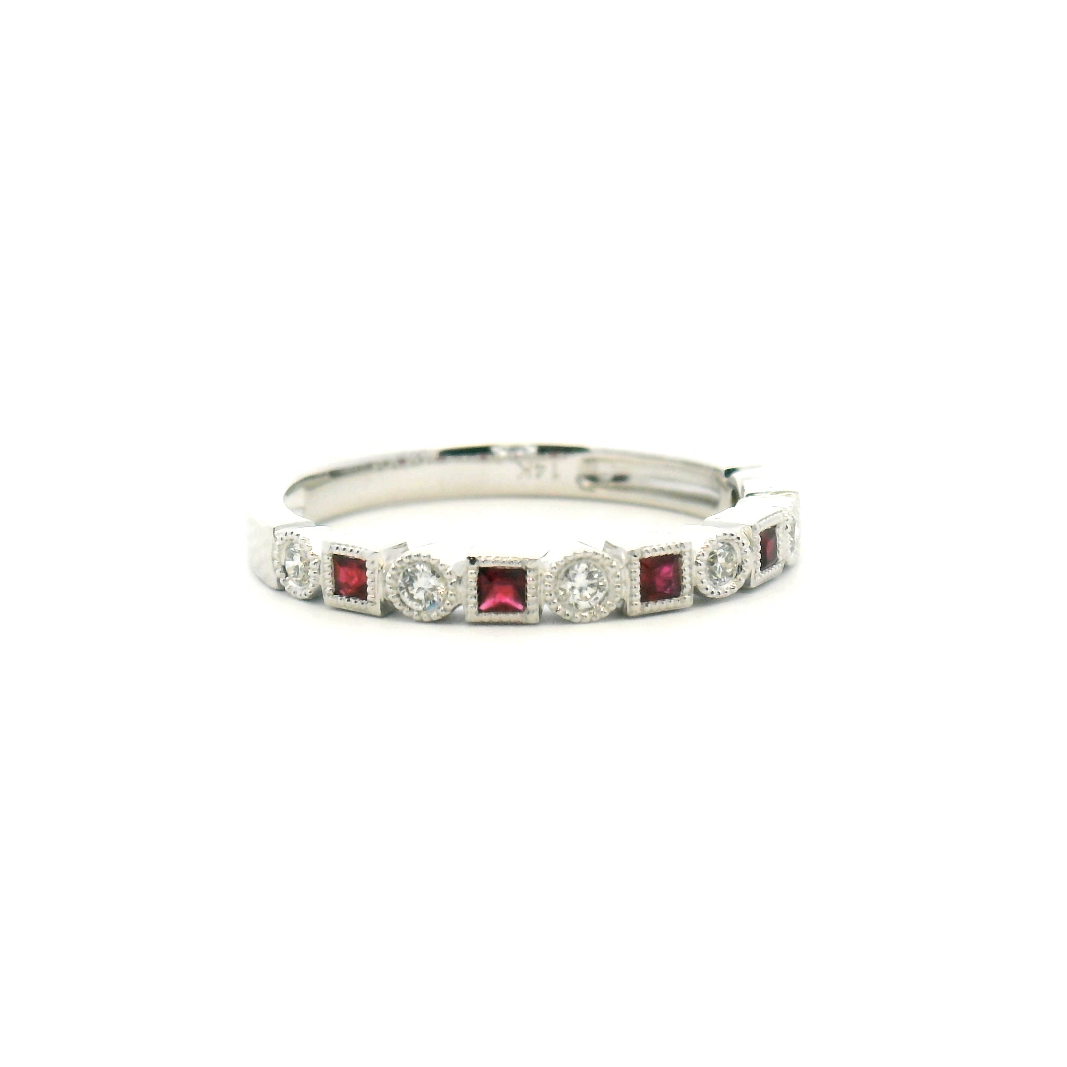 Ruby and Diamond Alternating Stackable Band