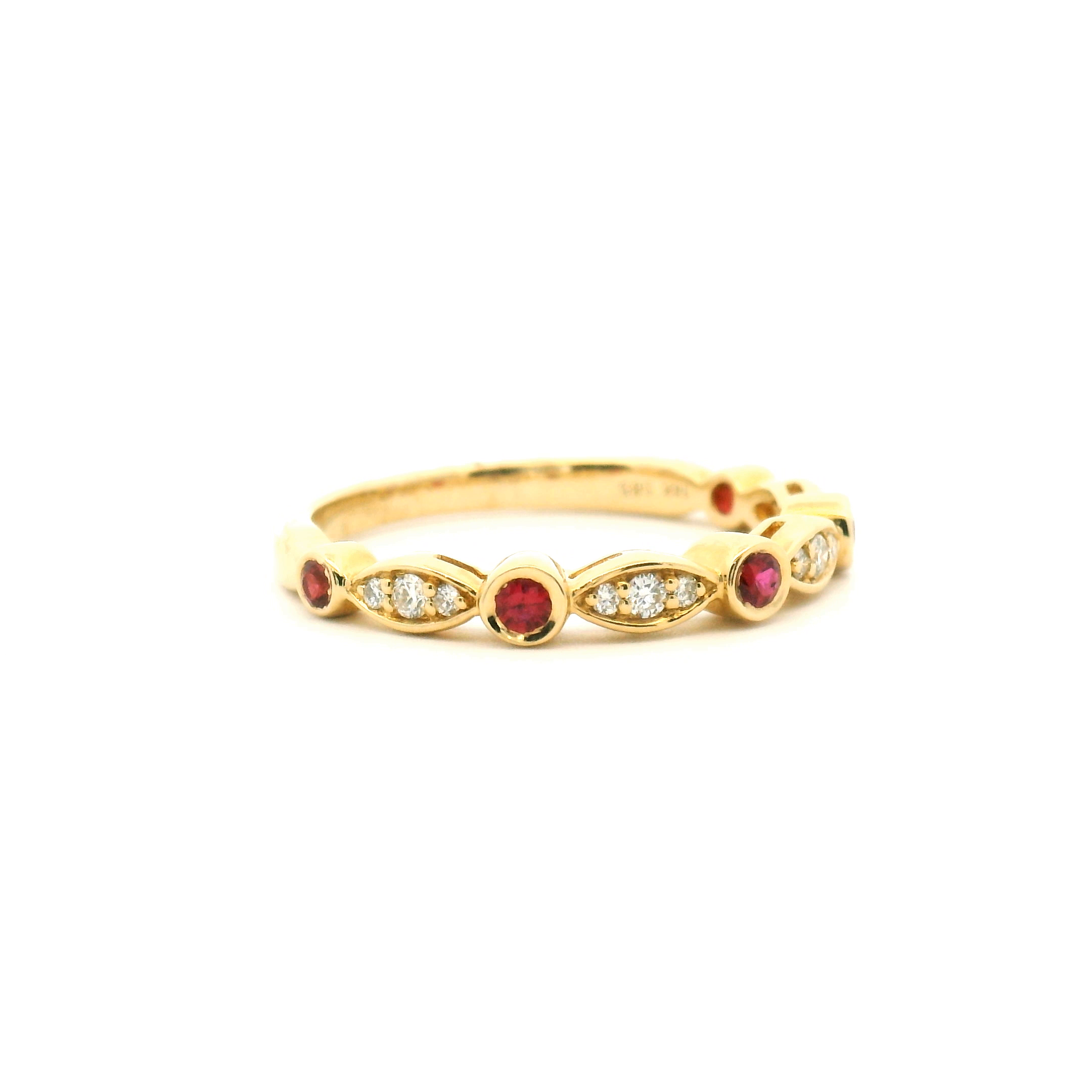 Ruby and Diamond Vintage-Inspired Stackable Band