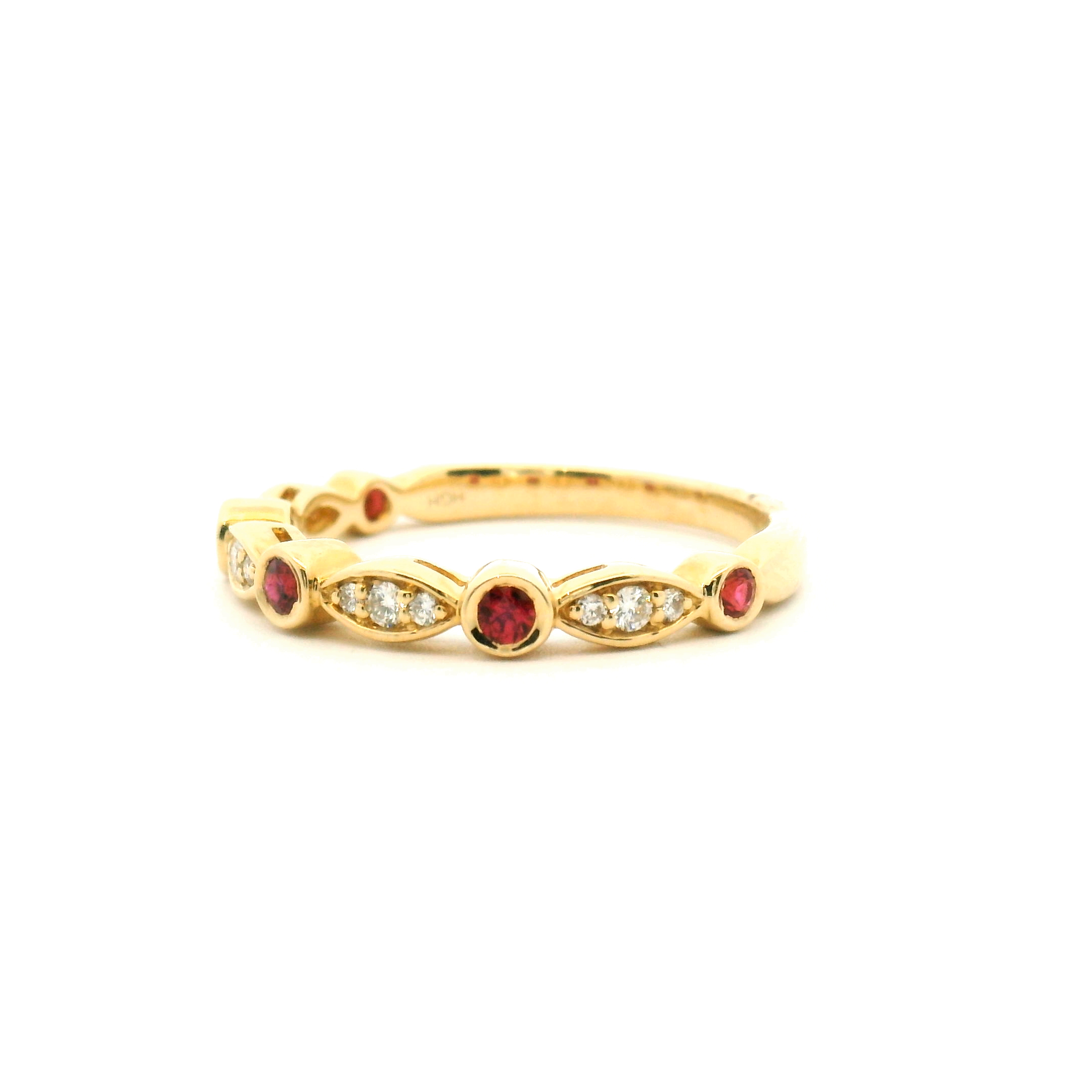 Ruby and Diamond Vintage-Inspired Stackable Band