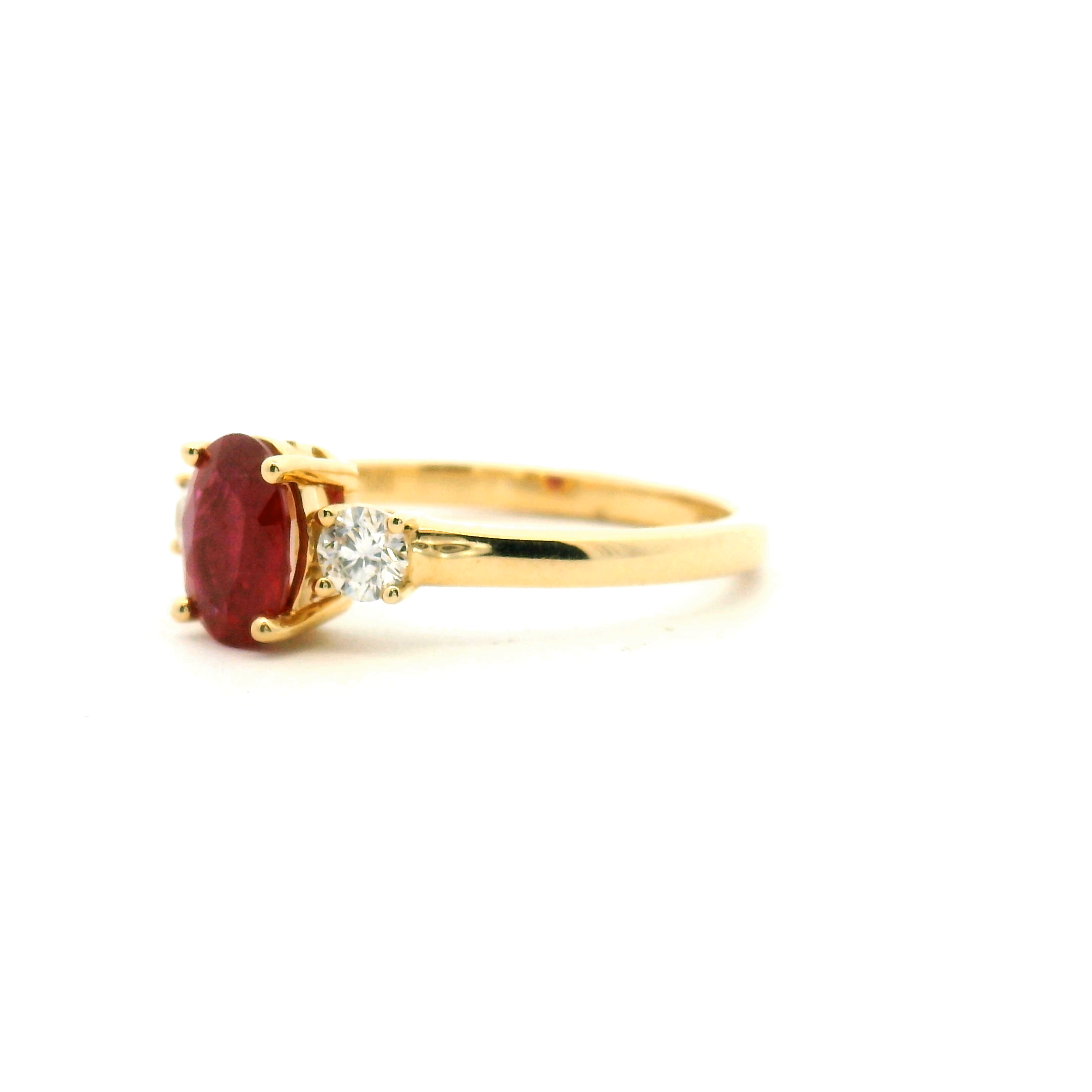 Oval Ruby Three Stone Ring with Diamond Accents